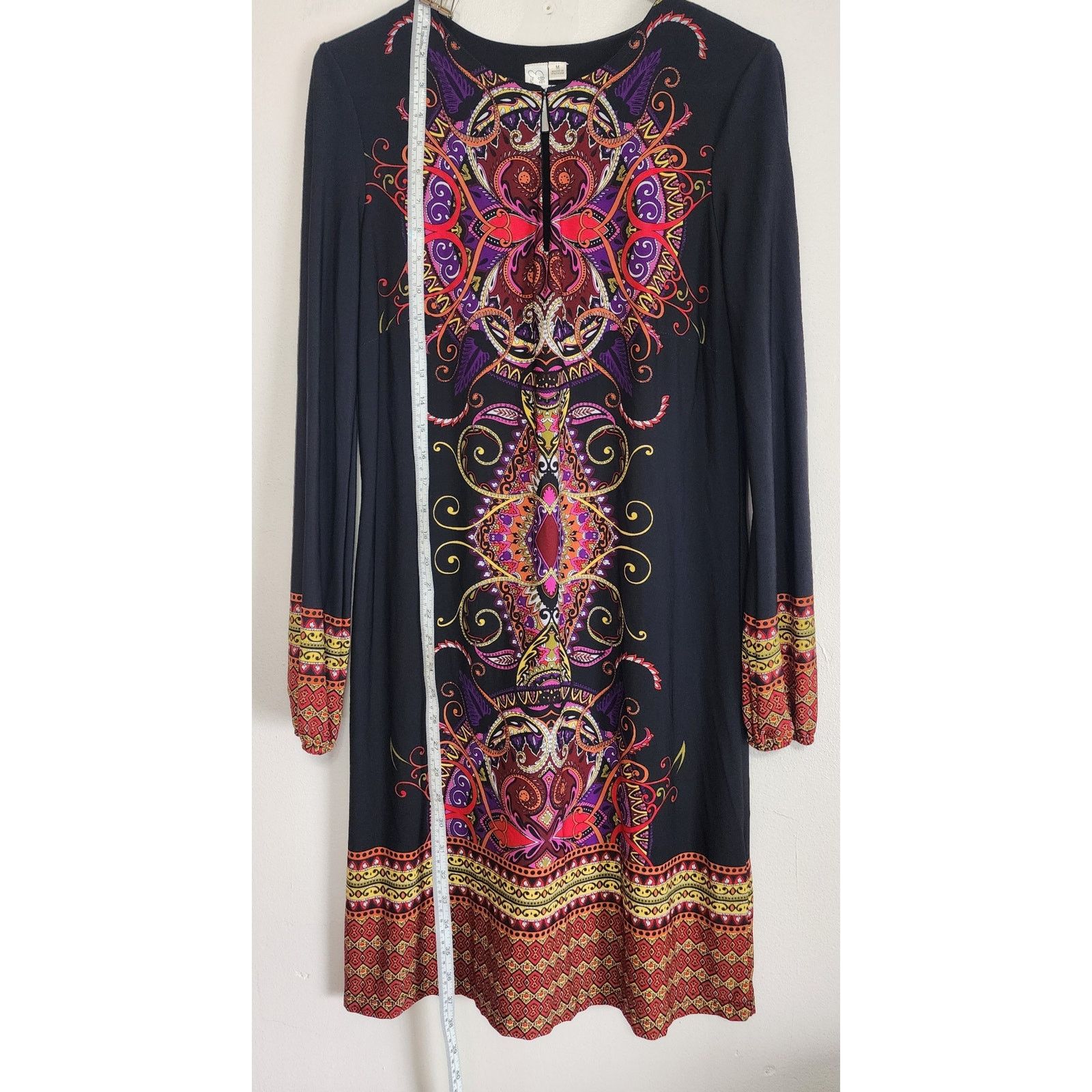 Other Emma & Michele Black Multicolor Paisley Shift Midi Dress Size M / US 6-8 / IT 42-44 - 3 Thumbnail