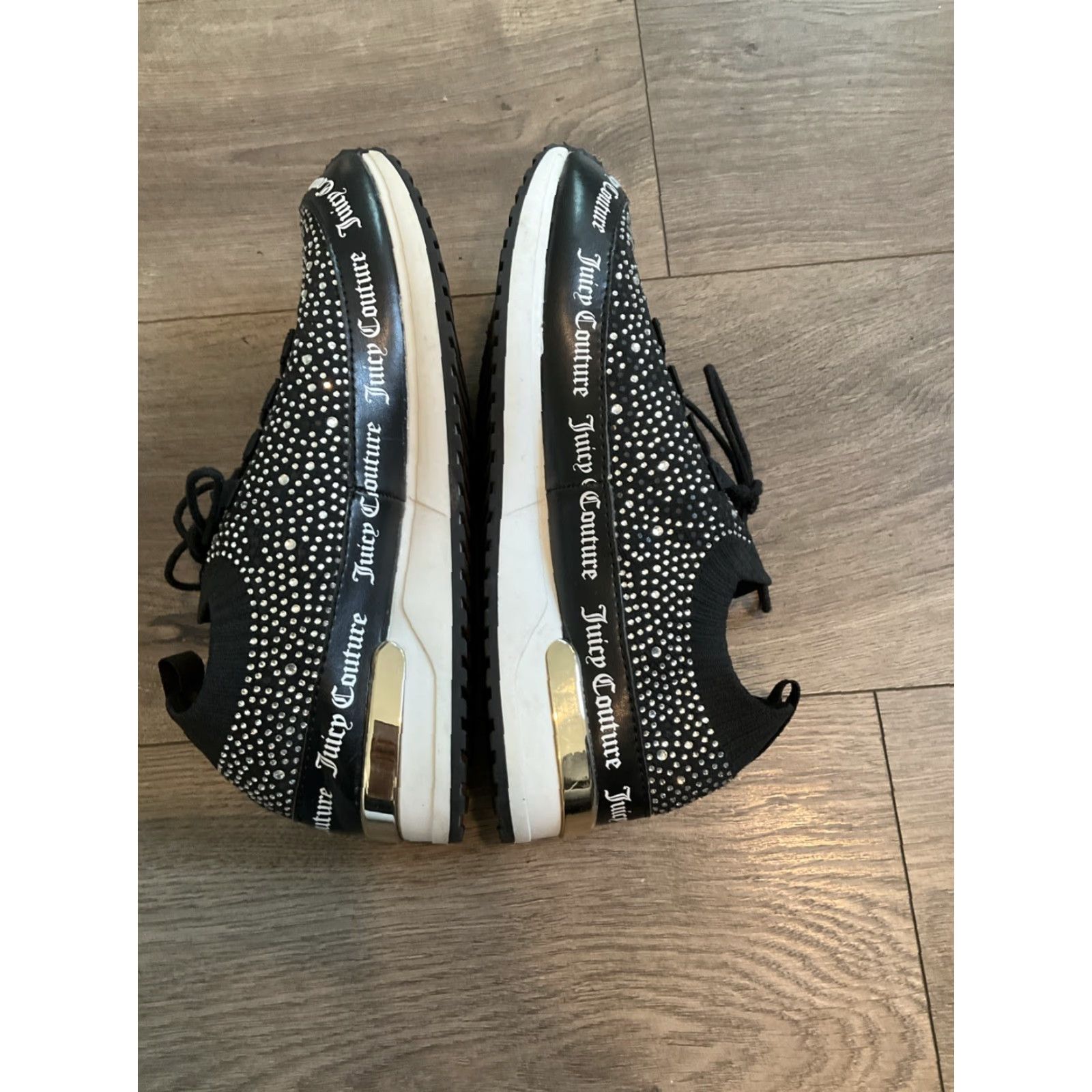 Juicy Couture Juicy Couture Bellamy Embellished Sneakers Women 7.5 Black Crystal Bling Lace Up Athletic Sneaker Comfort Memory Foam Manmade Outsole Textile Upper Size US 7.5 / IT 37.5 - 5 Thumbnail