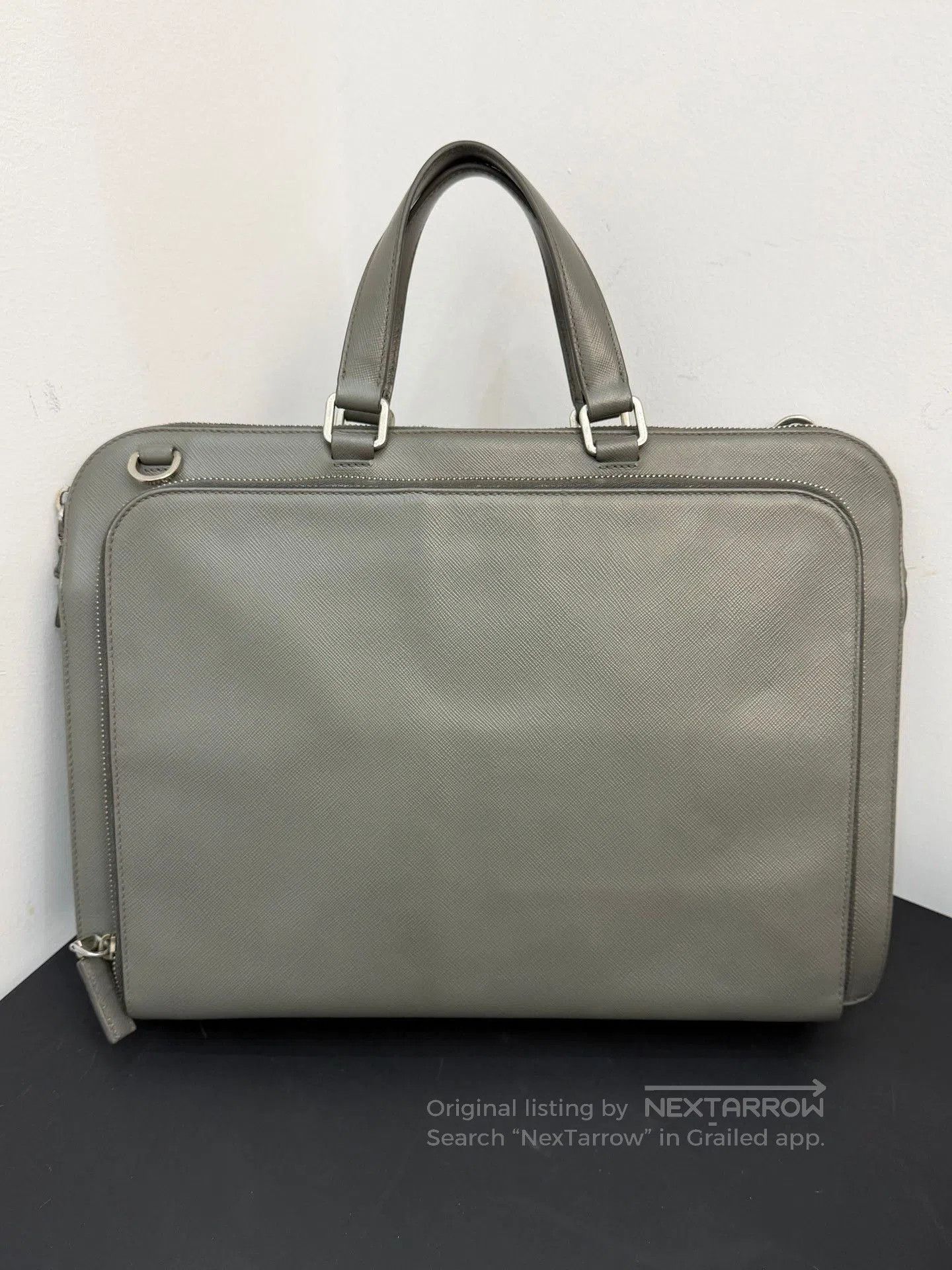 Prada Prada Men's Gray Cross-Grain Leather Briefcase. Size ONE SIZE - 4 Thumbnail