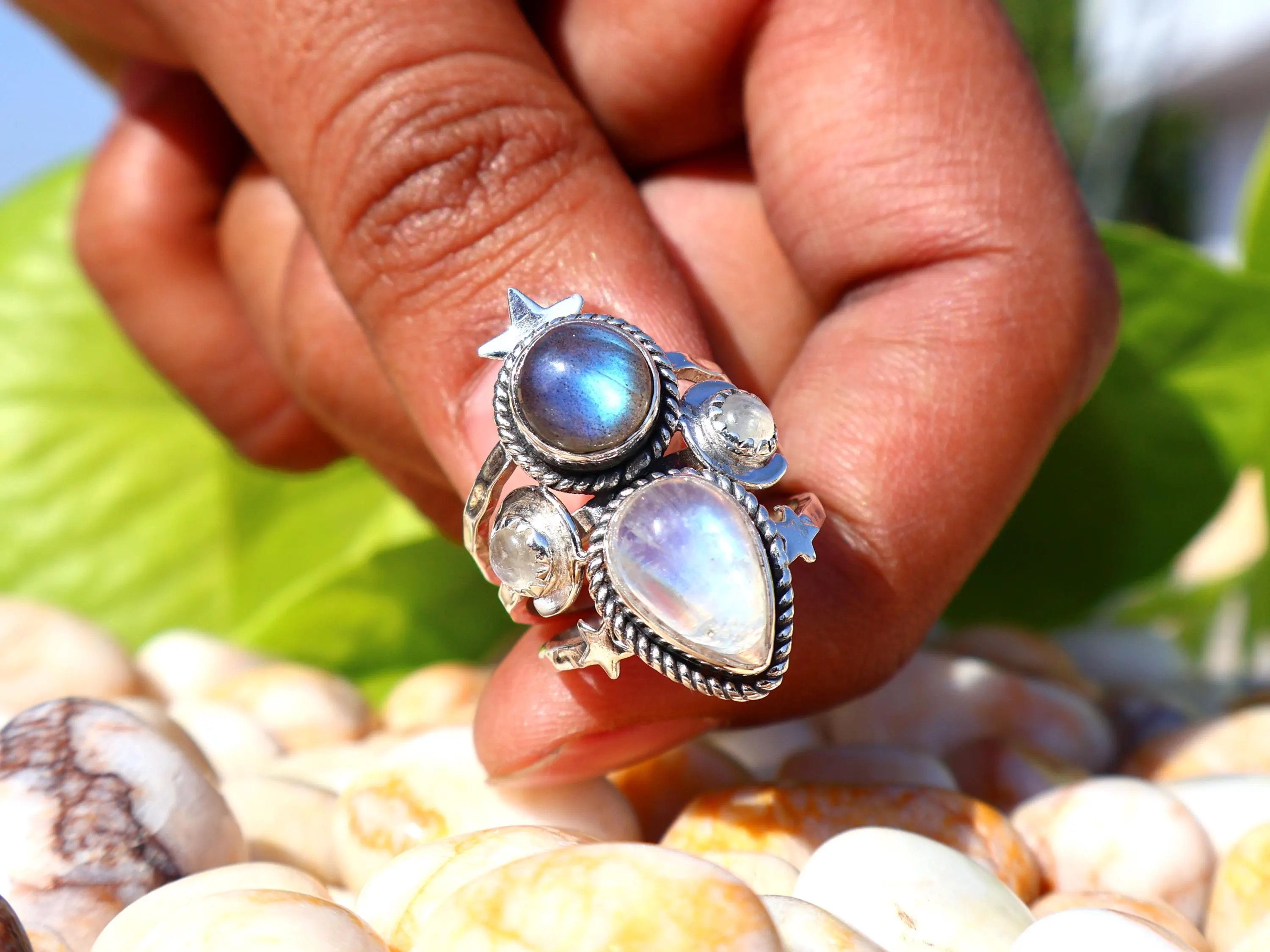 Handmade Rainbow Moonstone Labradorite Ring, 925 Silver Handmade, Size ONE SIZE - 5 Thumbnail