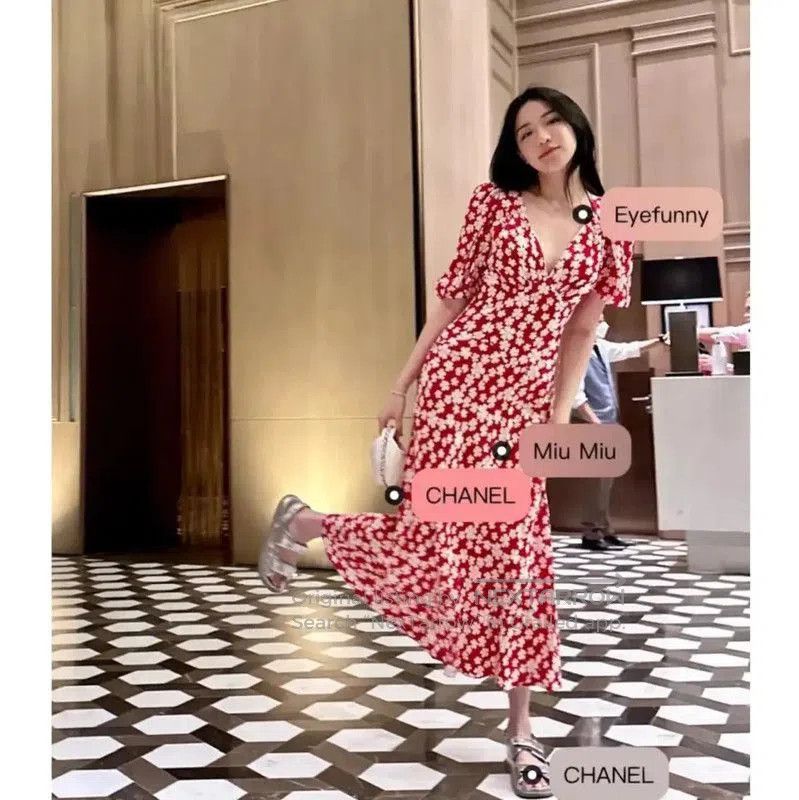 Miu Miu Miu Miu Red Silk Floral Maxi Dress . Size L / US 10 / IT 46 - 9 Thumbnail