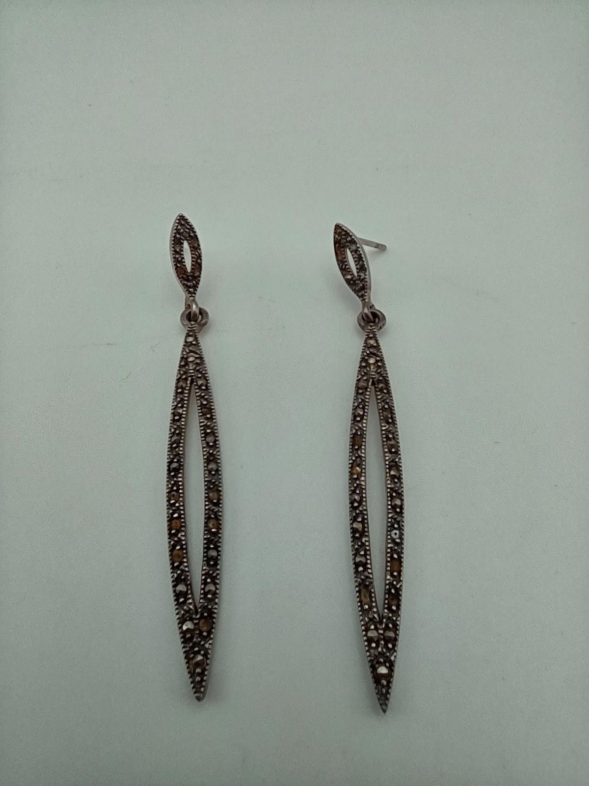 The Unbranded Brand Sterling Marcasite Long Dangle Earrings Art Deco 925 Size ONE SIZE - 1 Thumbnail