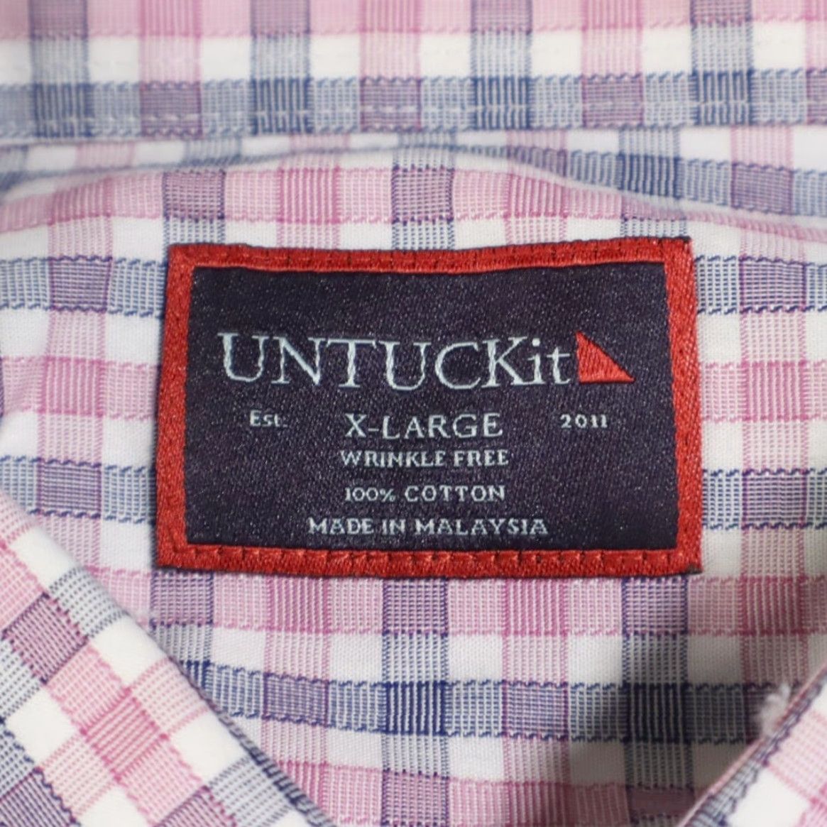 UNTUCKit Untuckit Dolcetto WF Cotton Gingham Long Sleeve Button Up Shirt Pink Men's XL Size US XL / EU 56 / 4 - 5 Thumbnail