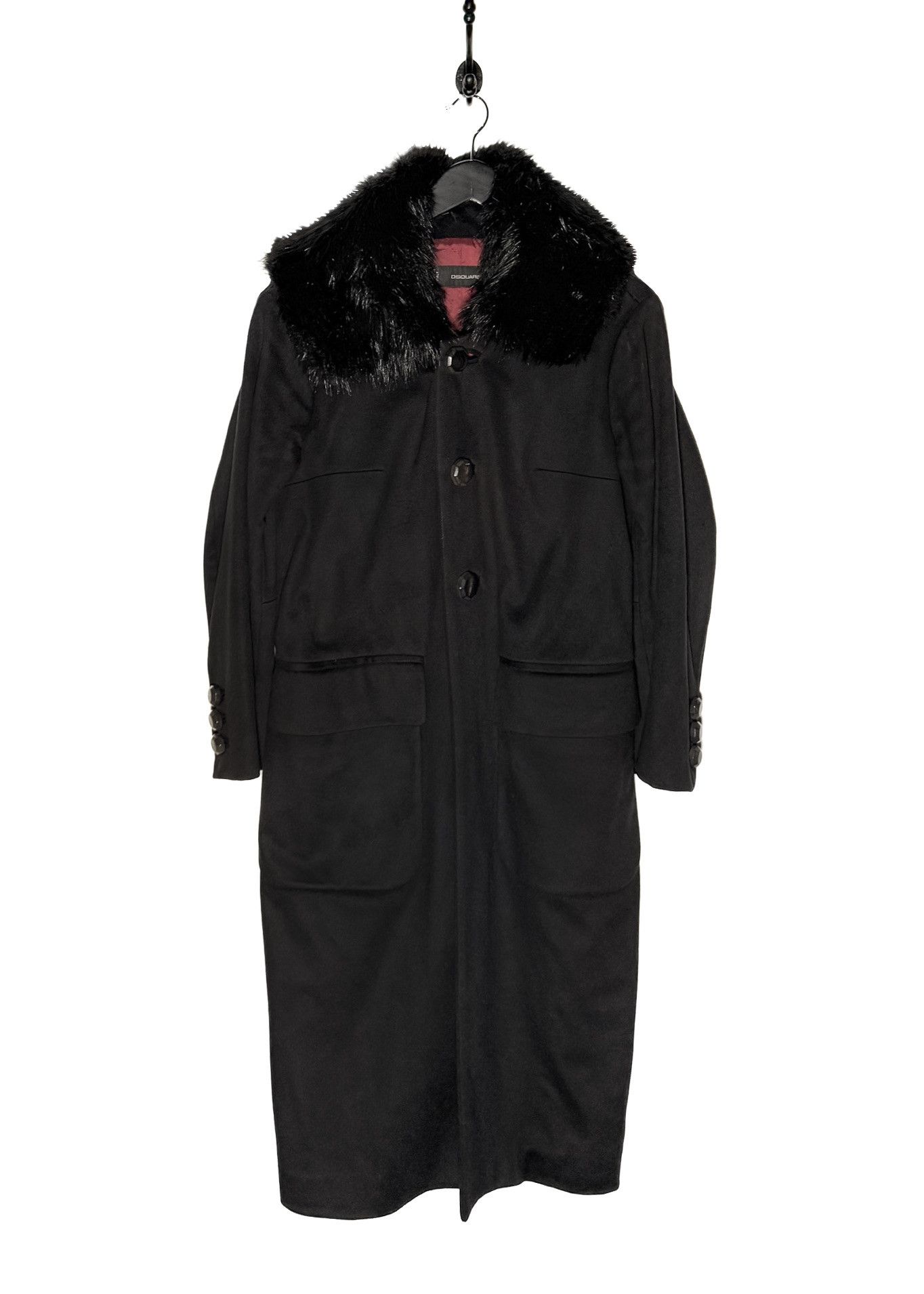 Dsquared2 Dsquared2 Black Wool Blend Beaver Fur Collar Belted Coat Size M / US 6-8 / IT 42-44 - 3 Thumbnail