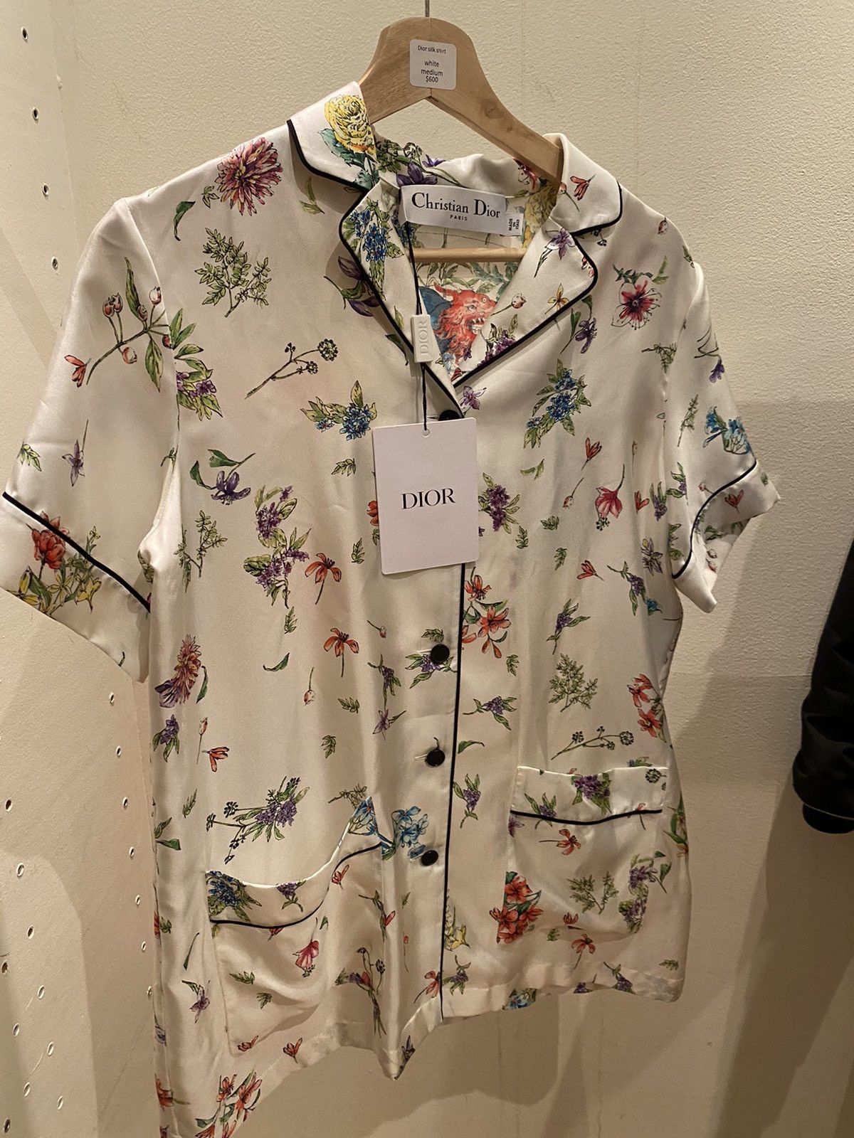 image of Dior Floral Silk Button Up Shirt in White, Men's (Size Medium)