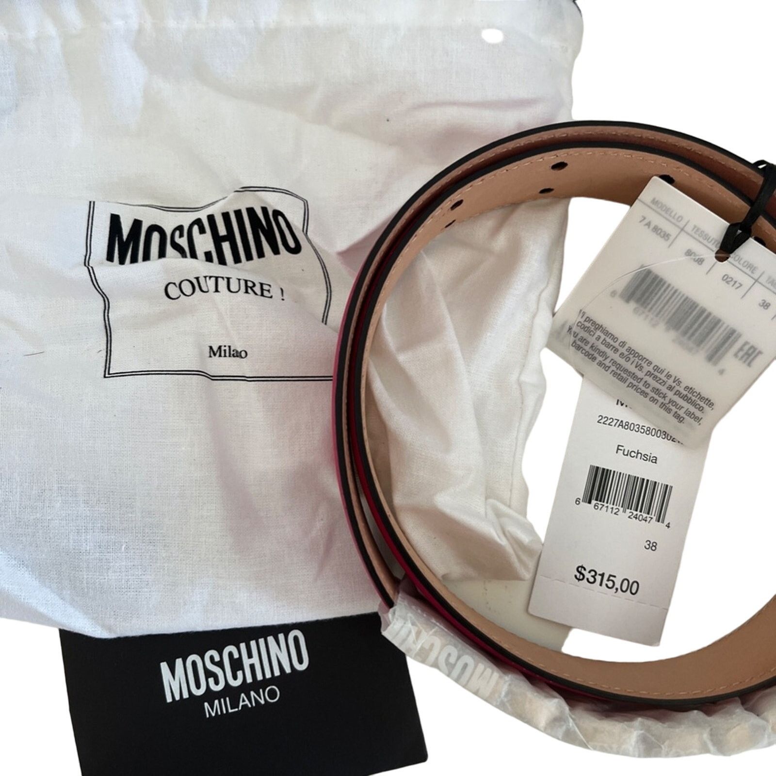 Moschino NWT Moschino Women's Fuschia Leather Logo Embossed Belt 38 Size ONE SIZE - 5 Thumbnail
