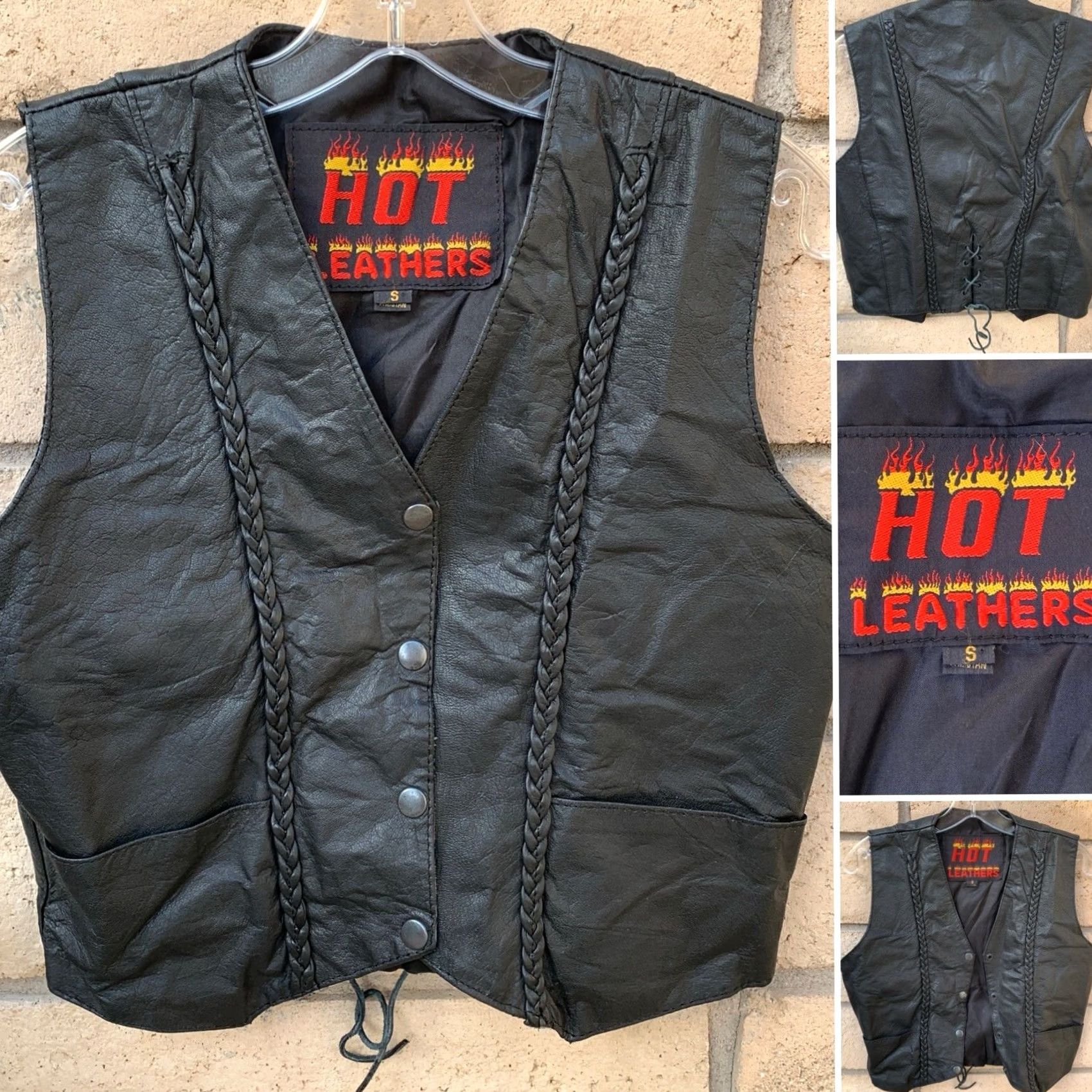 Vintage VINTAGE Hot Leathers Biker Vest Black Snap Front Lace Up Lower Back Size S Womens Size S / US 4 / IT 40 - 2 Thumbnail
