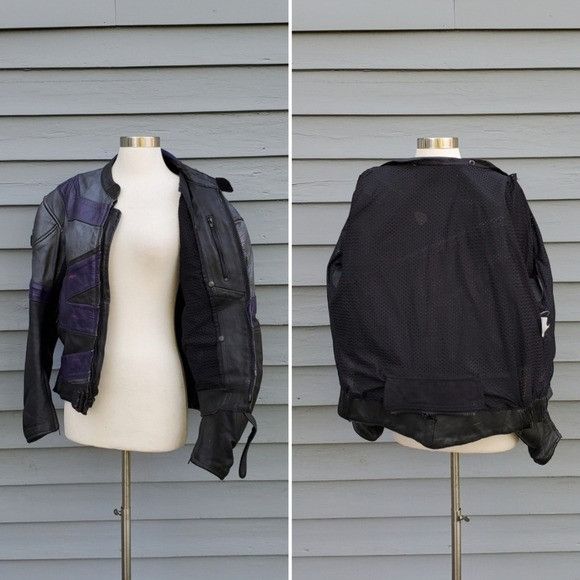 Vintage Vintage 90s y2k Black Purple Leather Armored Moto Jacket Size M / US 6-8 / IT 42-44 - 3 Thumbnail