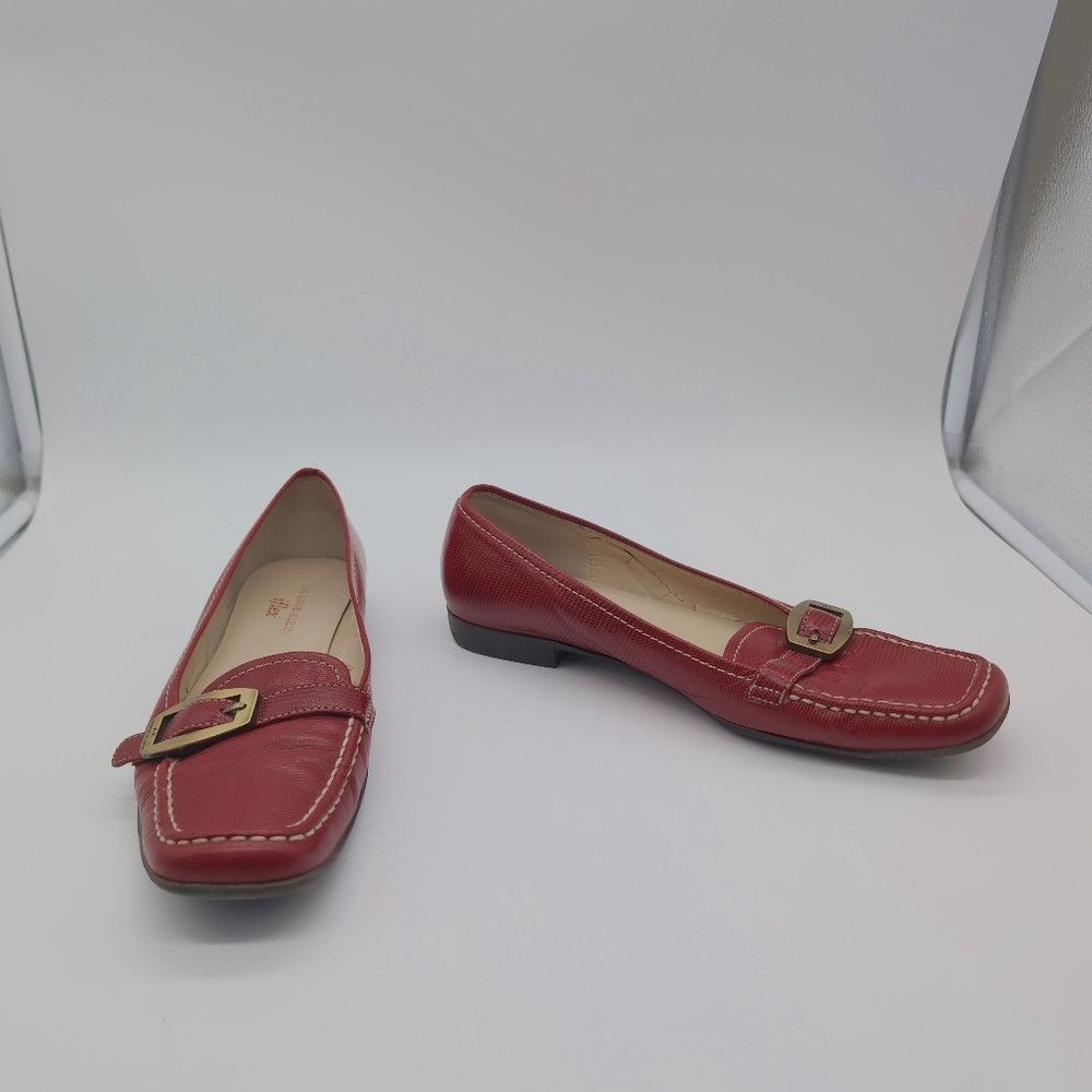 Anne Klein Elegant Red Leather Loafers with Buckle Detail Anne Klein Size US 8.5 / IT 38.5 - 7 Thumbnail