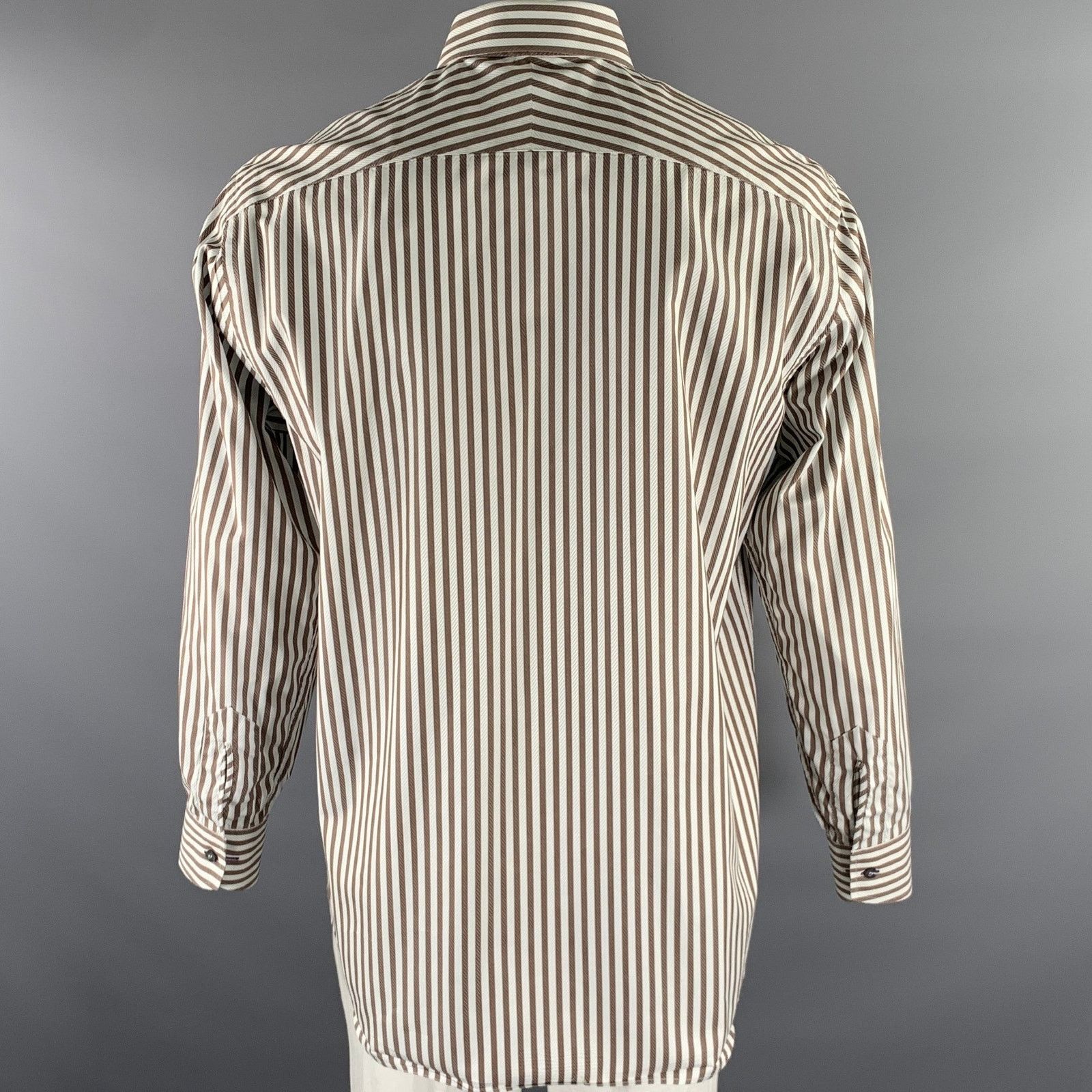 Paul Smith PAUL SMITH White Brown Striped Cotton Long Sleeve Shirt Size US XL / EU 56 / 4 - 4 Thumbnail