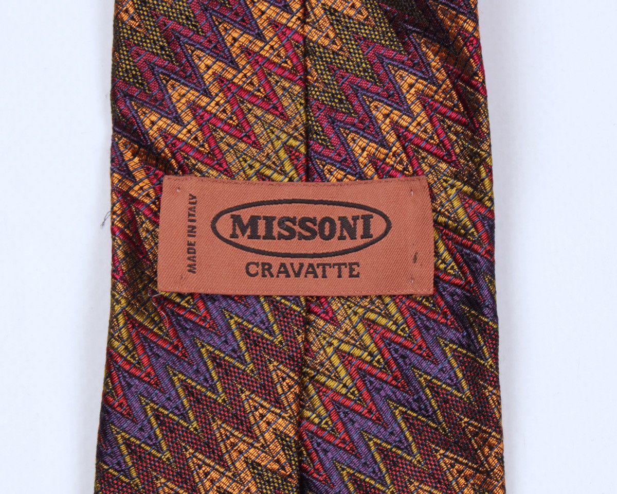Designer × Missoni × Vintage MISSONI Cravatte Vintage Geometric Zig Zag Chevron Silk Tie Size ONE SIZE - 9 Thumbnail