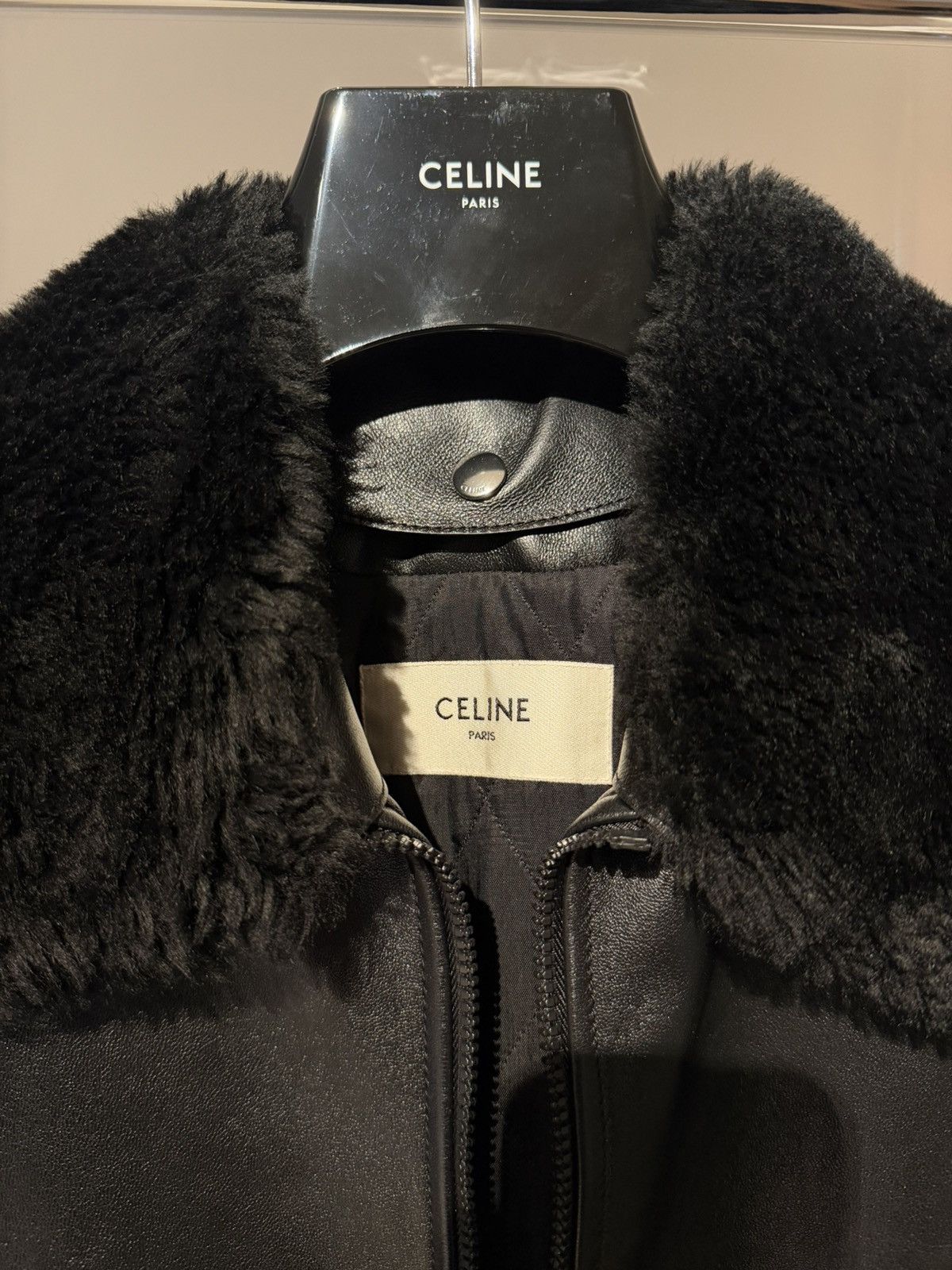 Celine × Hedi Slimane Celine by Hedi Slimane - Leather Fur Collar Jacket - FW23 Size US S / EU 44-46 / 1 - 7 Thumbnail