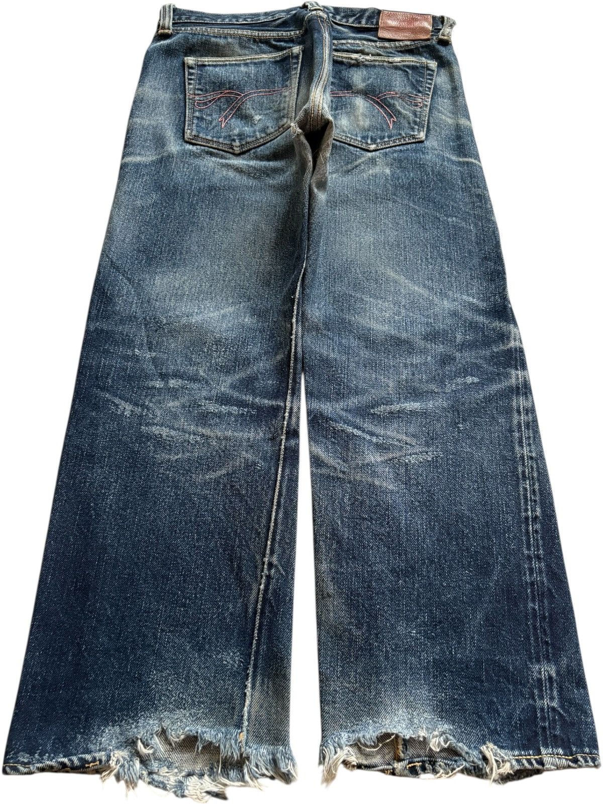 Japanese Brand × The Flat Head Vintage Flat Head Selvedge Mud Wash Distress Rip Baggy Jean Size US 32 / EU 48 - 2 Thumbnail