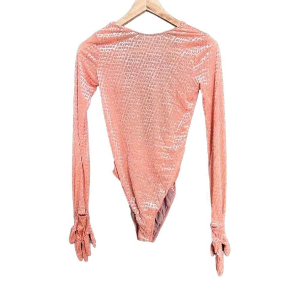 Designer CT605 Skims NWT Velvet Gloved Peach Logo Bodysuit S Size S / US 4 / IT 40 - 2 Thumbnail
