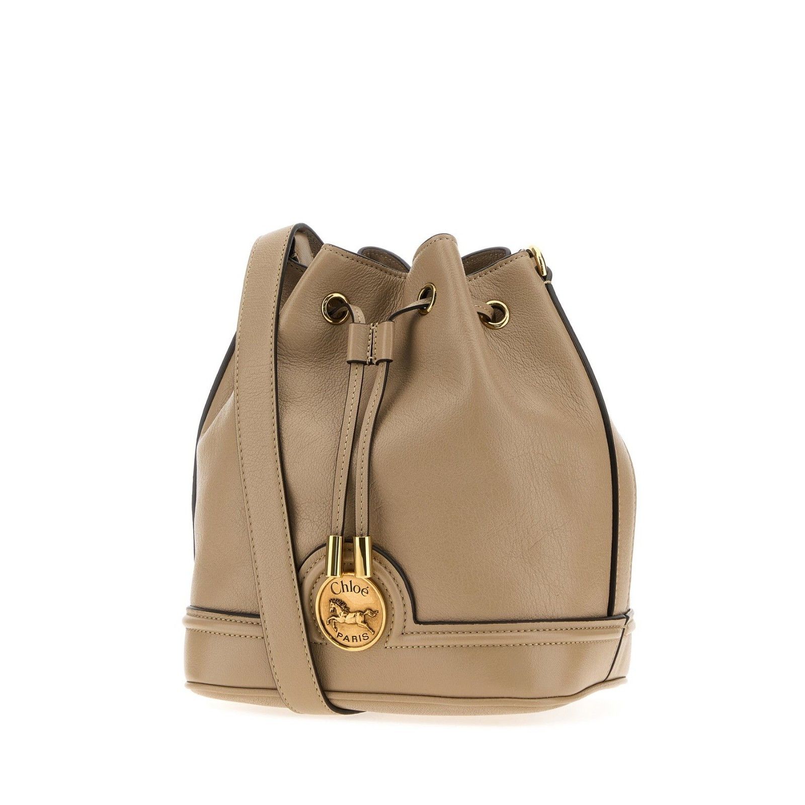 Chloe Chloe Horse Medal Drawstring Brown Grained Leather Bucket Ba Size ONE SIZE - 2 Thumbnail