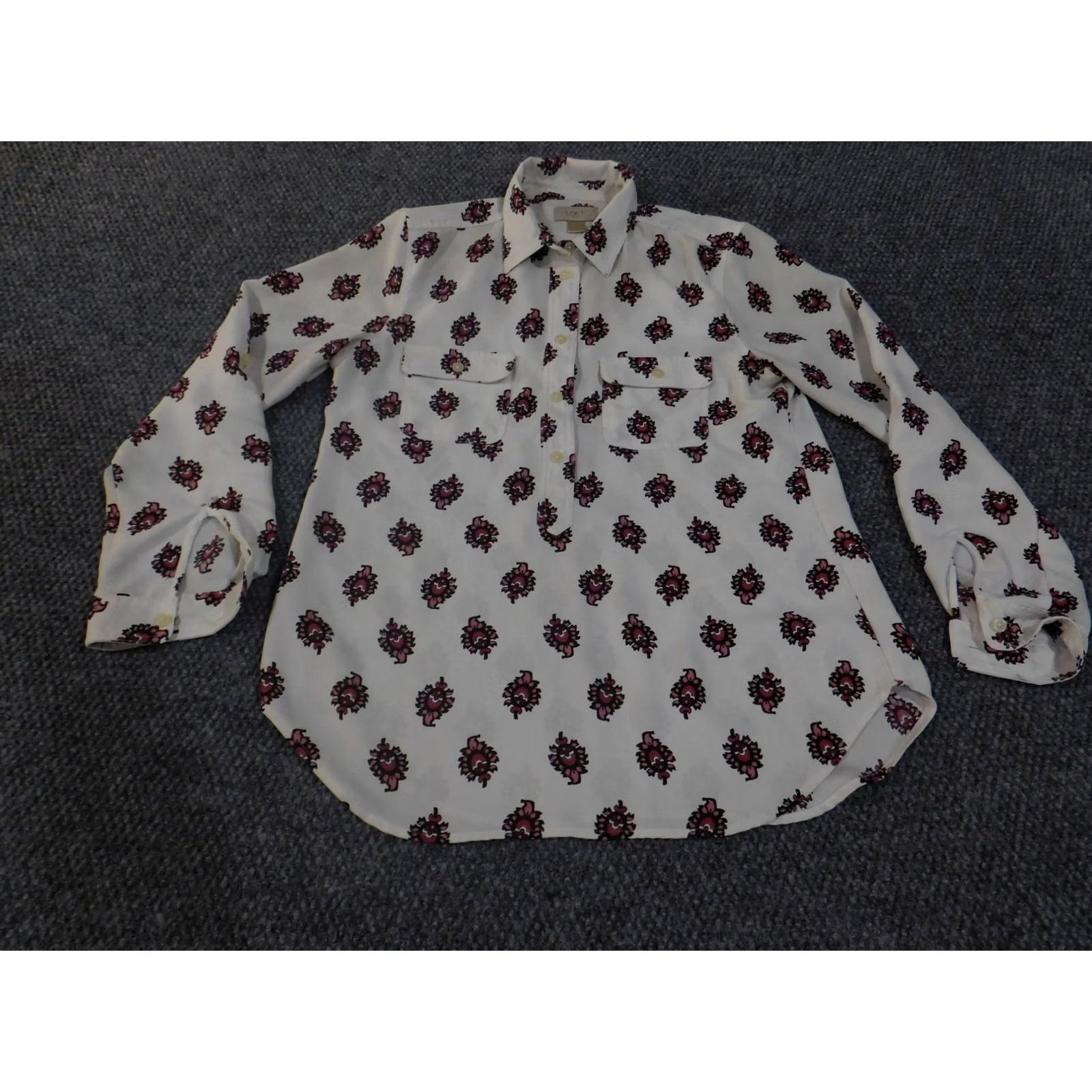 Loft VINTAGE LOFT Outlet Shirt Womens Small White Pink Pattern Long Sleeve Button Blouse Casual Work Top Size S / US 4 / IT 40 - 2 Thumbnail