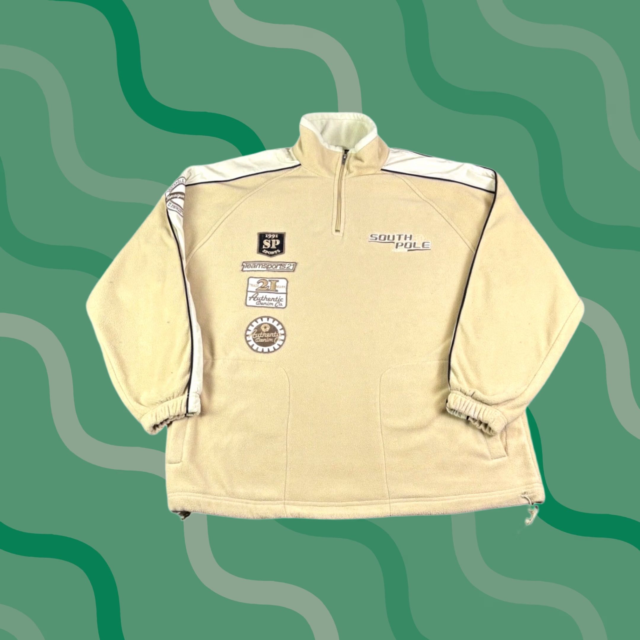 Southpole Southpole Mens Quarter Zip Fleece Pullover Tan Vintage Patches Large RN82628 Size US L / EU 52-54 / 3 - 1 Thumbnail