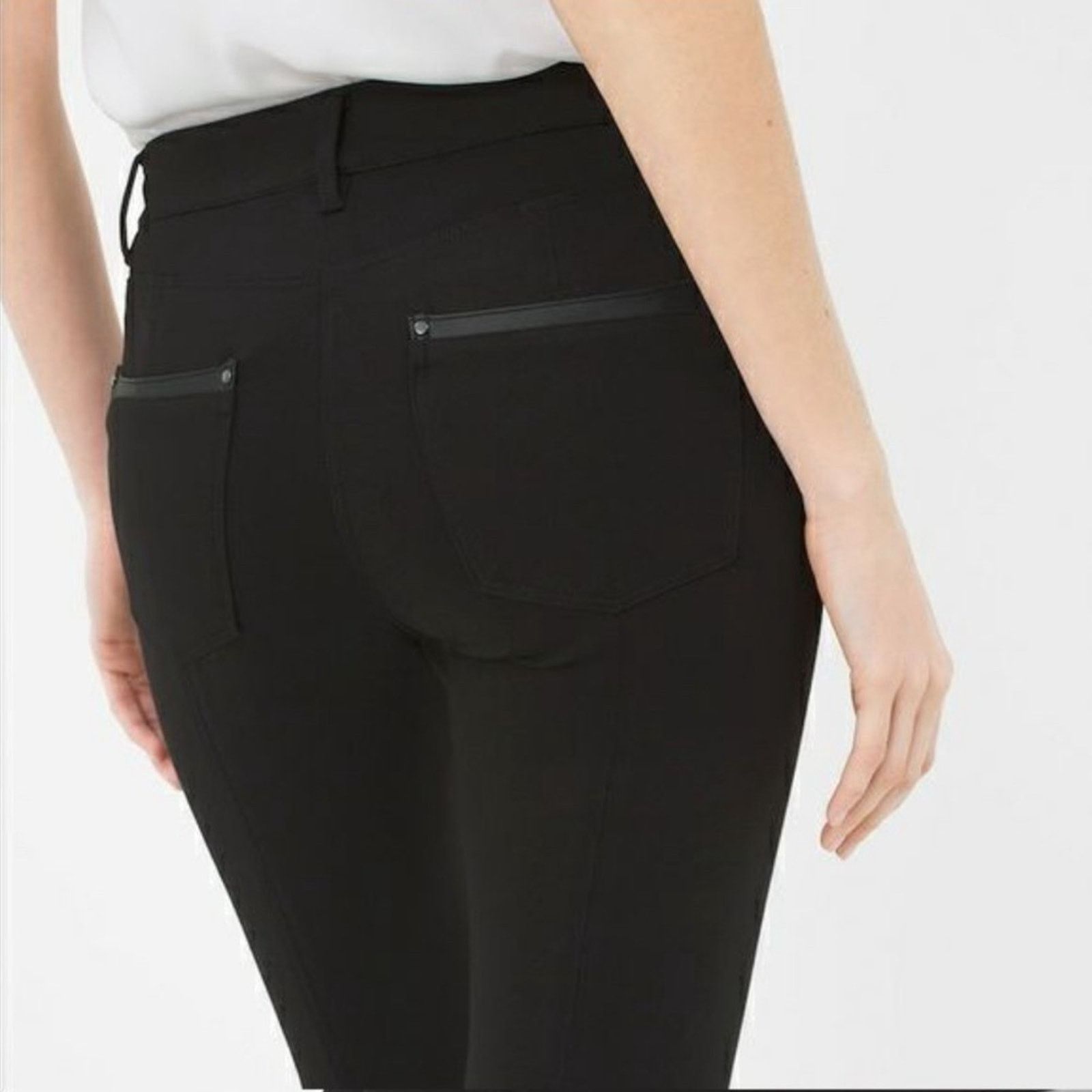 White House Black Market WHBM Black Faux Leather Trim Skinny Leg Pants Sz 10R Size 30" / US 8 / IT 44 - 2 Thumbnail