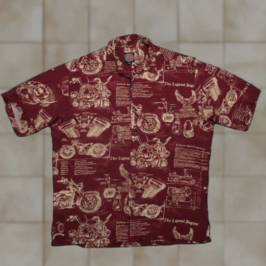 Harley Davidson VINTAGE Harley-Davidson Shirt Men M Red Short Sleeve Button-Up Geometric Vest Style USA M Size US M / EU 48-50 / 2 - 1 Thumbnail
