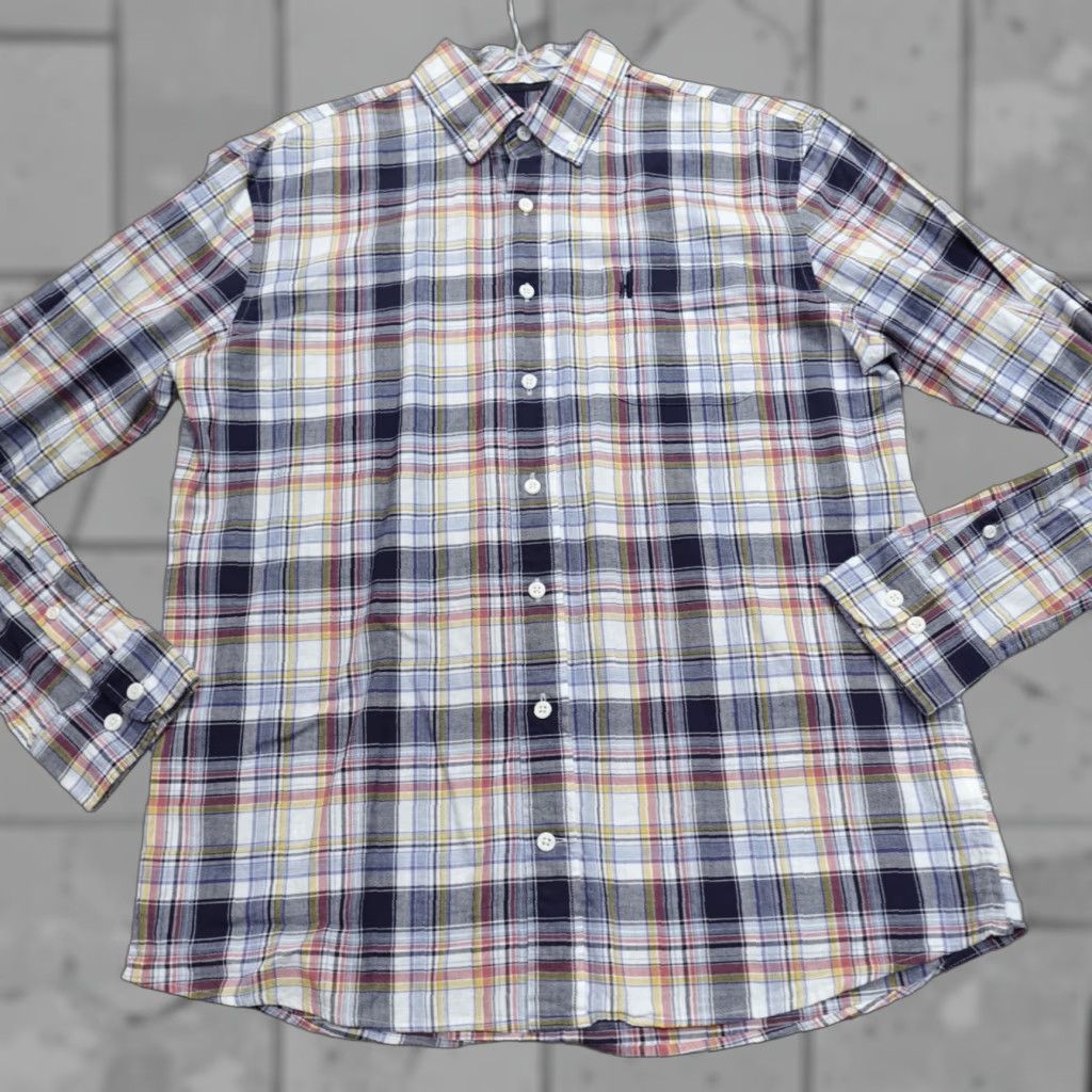 johnnie-O johnnie-O Shirt Medium Blue Windowpane Plaid Button-Down Oxford 100% Cotton Size US M / EU 48-50 / 2 - 1 Thumbnail