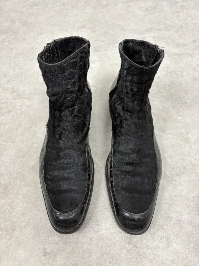 Emporio Armani 2000s Emporio Armani Pony Hair Black Leather Boots Size US 11 / EU 44 - 2 Thumbnail