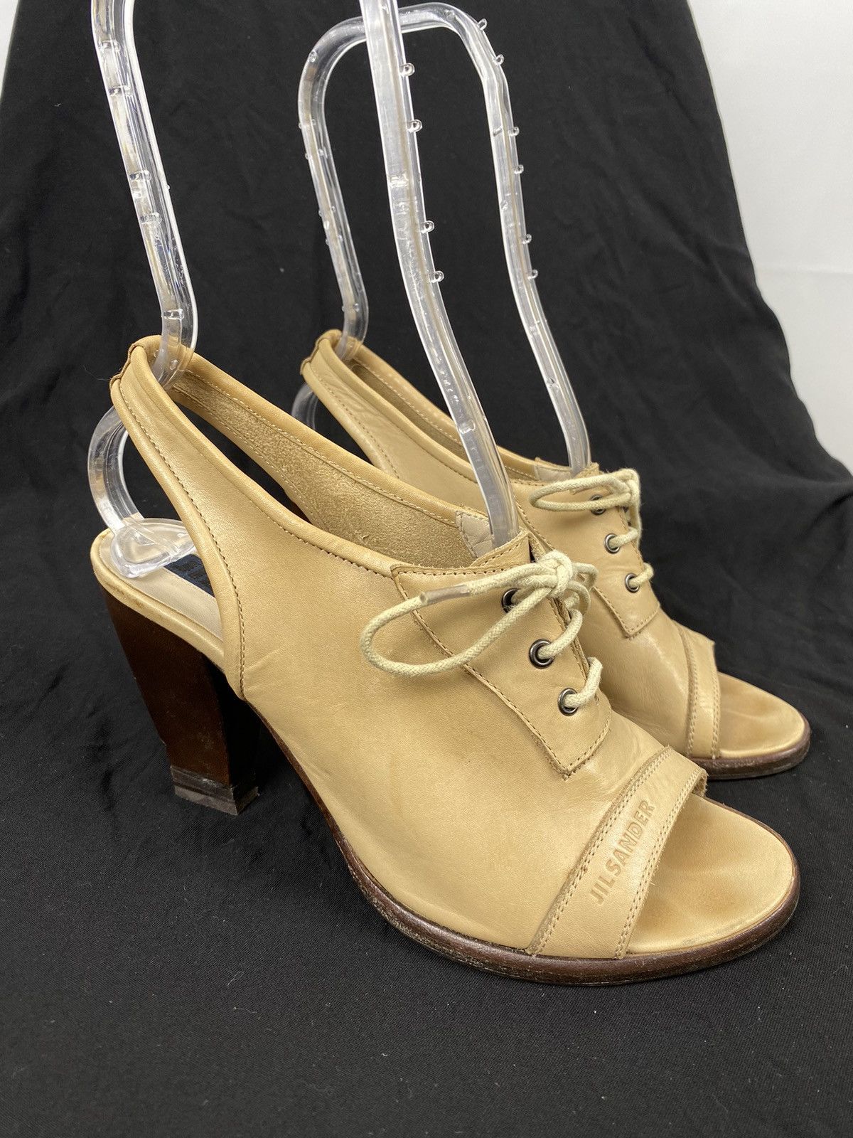 Jil Sander × Raf Simons × Vintage Jil Sander Peep Toe Lace Up Leather Slingback Pumps 37 Size US 7 / IT 37 - 1 Thumbnail