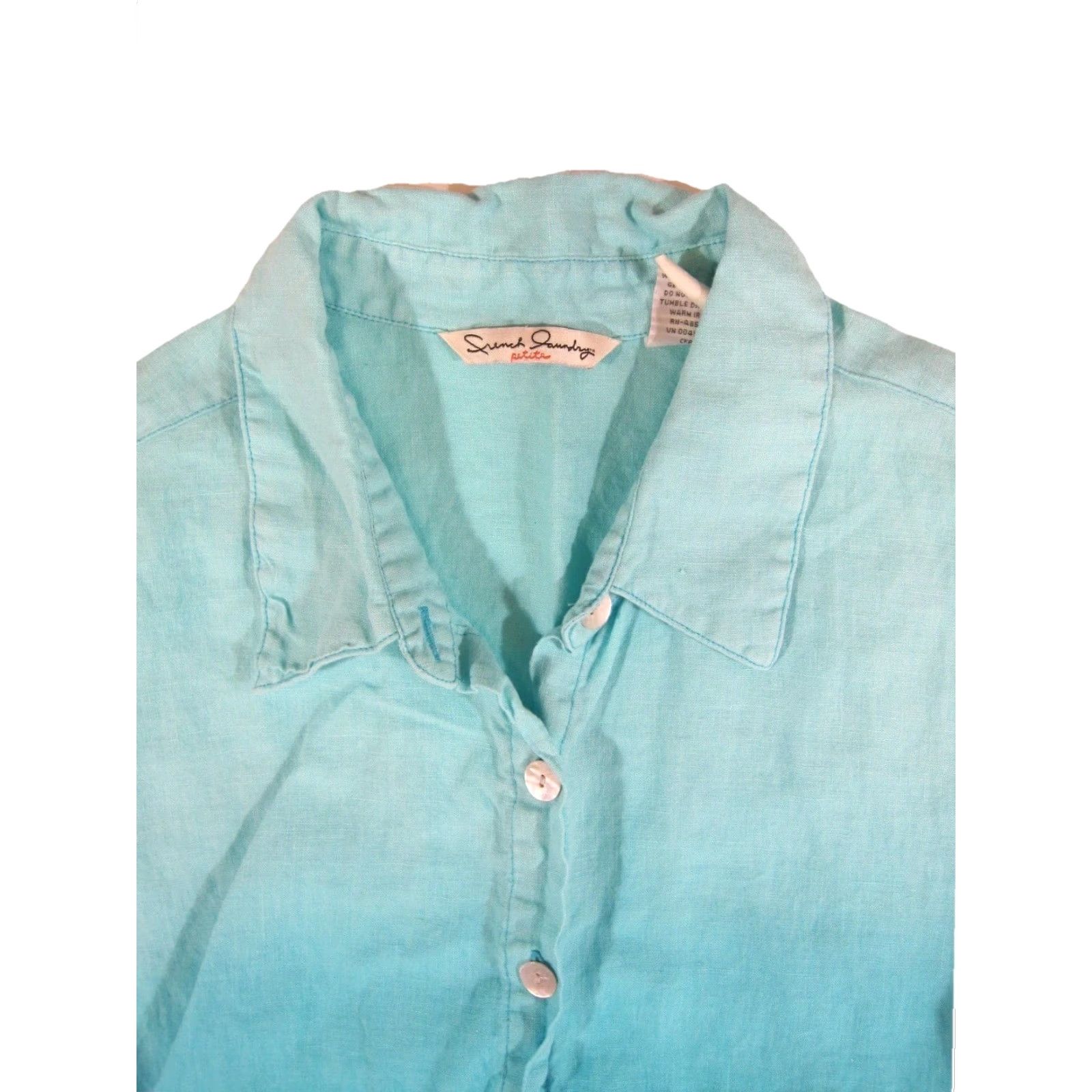 Vintage French Laundry Petite 100% Linen Blue Tie Dye 3/4 Sleeve Blouse Shirt Top PL Women Size L / US 10 / IT 46 - 4 Thumbnail