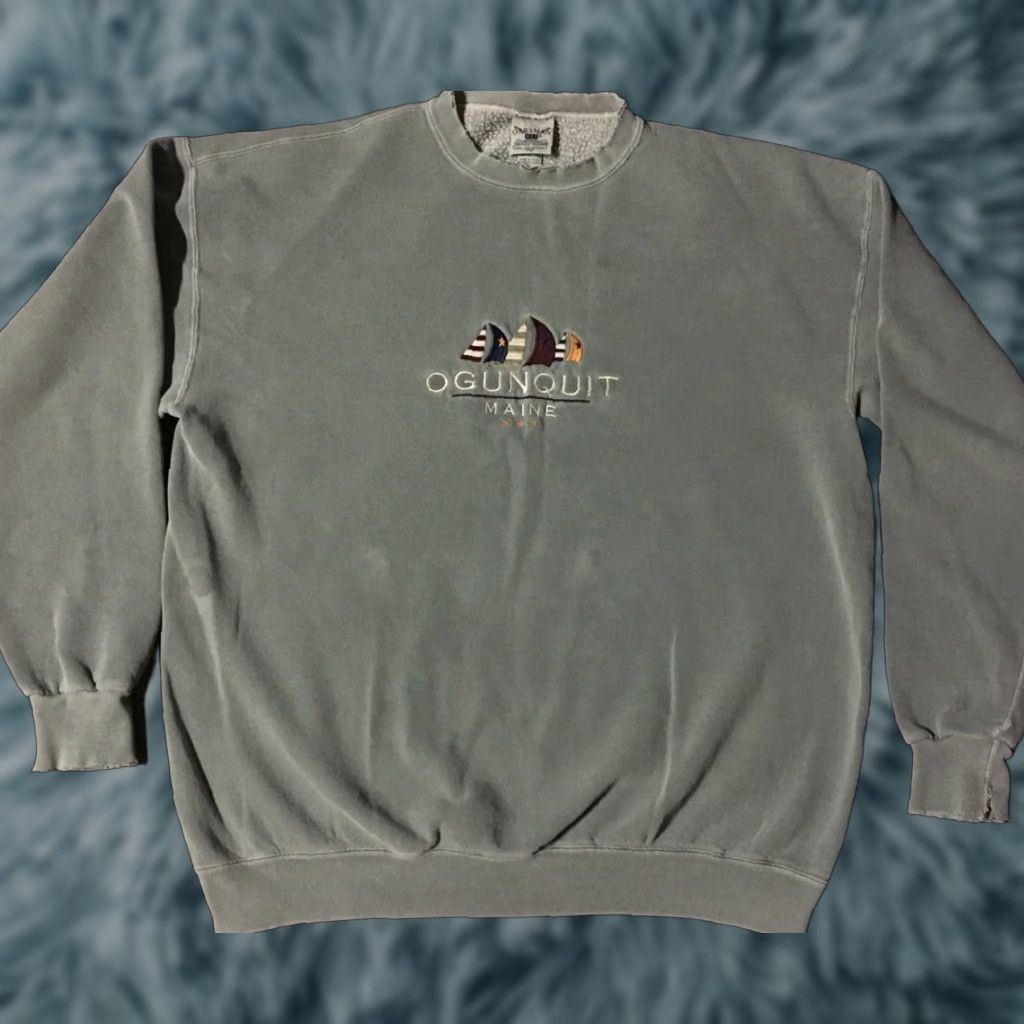 Vintage VINTAGE Maine Spellout Faded Distressed Sweatshirt L Green 90s Grunge nautical School Pullover Mens Sweatshirt Size US L / EU 52-54 / 3 - 1 Thumbnail
