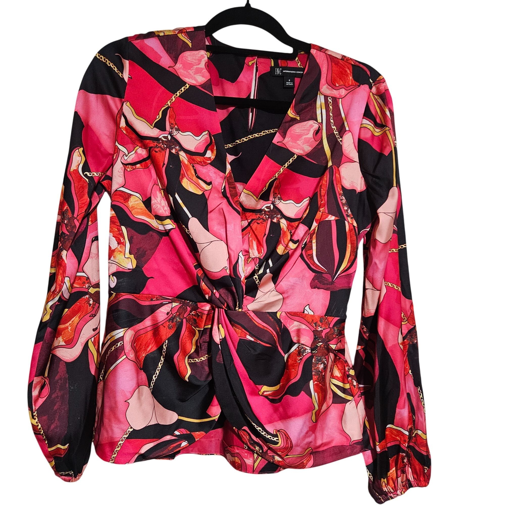 I.N.C INC Women’s Twist Blouse Pink Print 6 Maximalist Power Top N Size M / US 6-8 / IT 42-44 - 2 Thumbnail