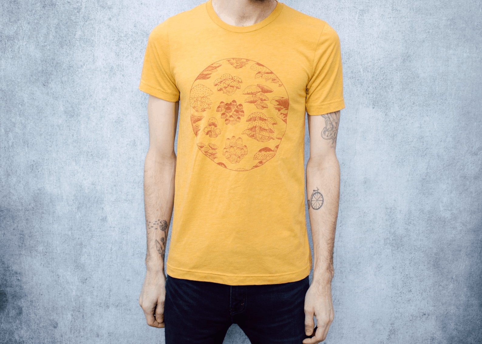 Designer × Vintage Fungi Mustard Yellow Tri-Blend Unisex T-Shirt Size US M / EU 48-50 / 2 - 2 Thumbnail