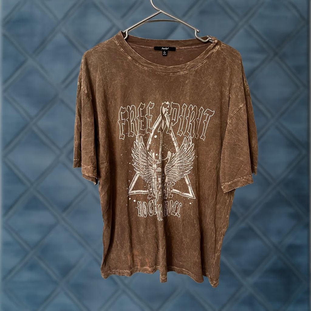 Vintage Papaya Brown Short Sleeve Shirt Large Free Spirit Graphic Top - Womens Size L / US 10 / IT 46 - 1 Thumbnail