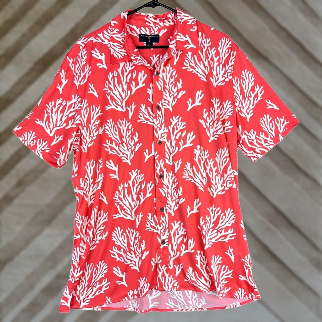 Vintage Margaritaville Mens Shirt Button-Down Short Sleeve Deep Sea Coral Reef Pattern UPF +50 Large Size US L / EU 52-54 / 3 - 1 Thumbnail