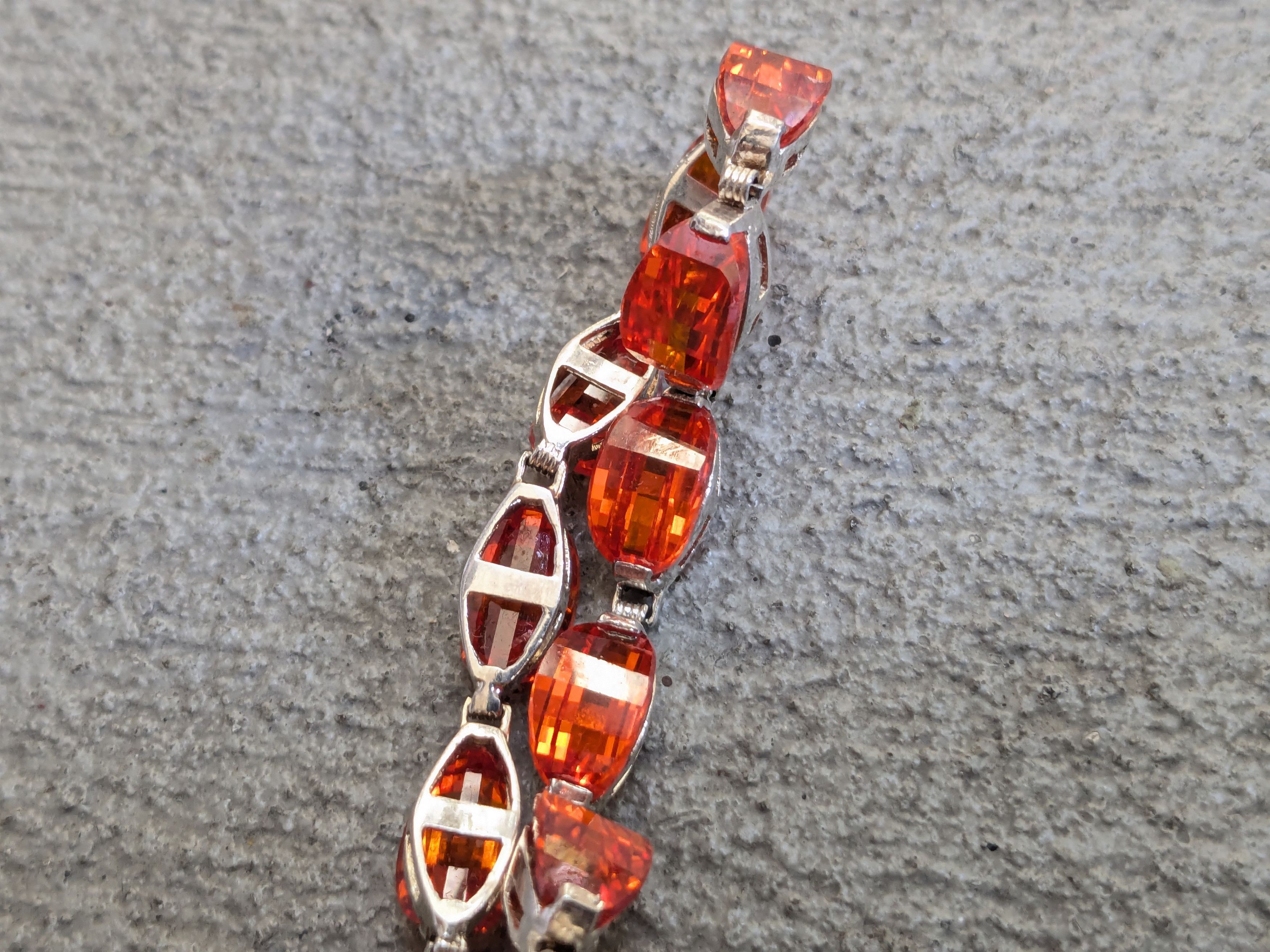 Other Sterling Silver Tennis Bracelet Orange Glass 7.25 Size ONE SIZE - 7 Thumbnail