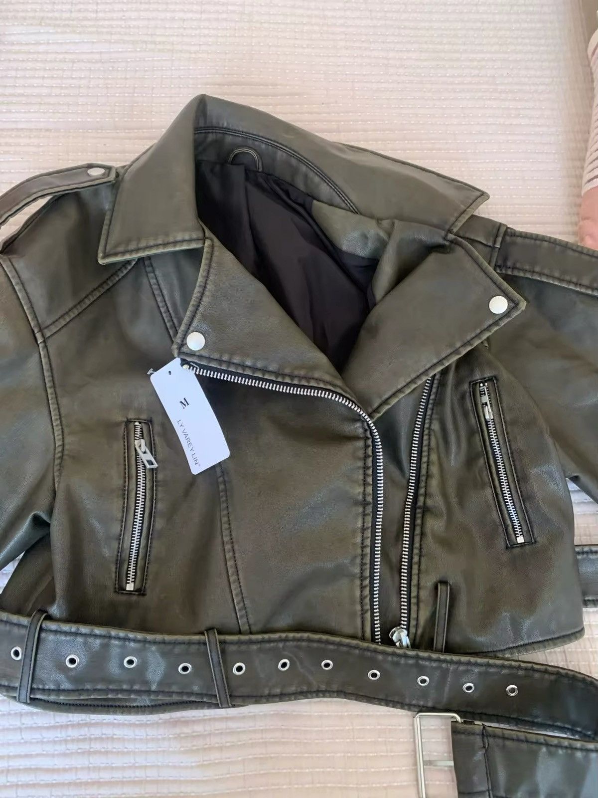 Jean Retro Carbon Oversized Loose Pu Faux Leather Short Jacket Size XL / US 12-14 / IT 48-50 - 13 Thumbnail