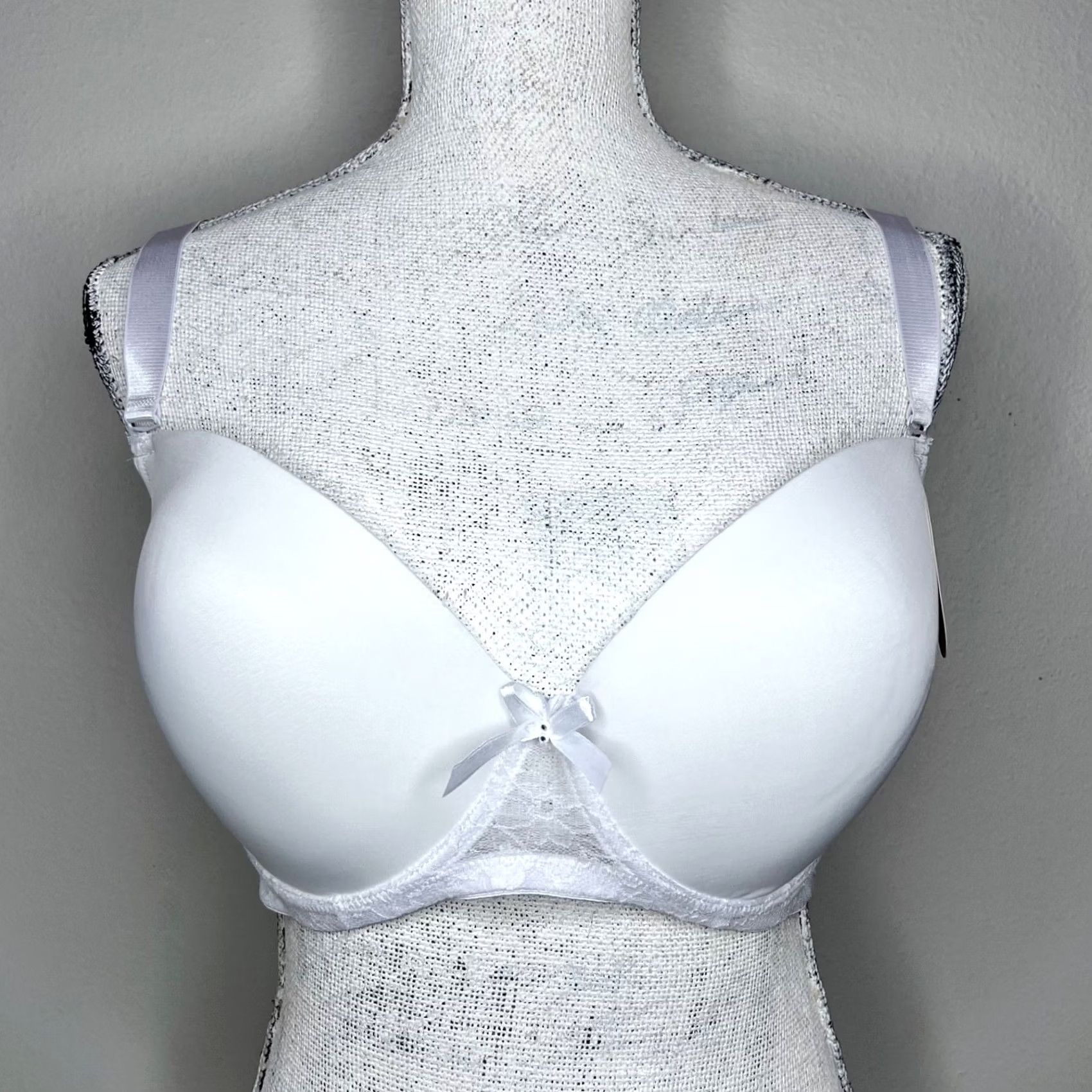 Vintage Angelina Bra Lightly Padded Underwire Convertible Straps Womens 38DDD White Lace 68589 Size ONE SIZE - 2 Thumbnail