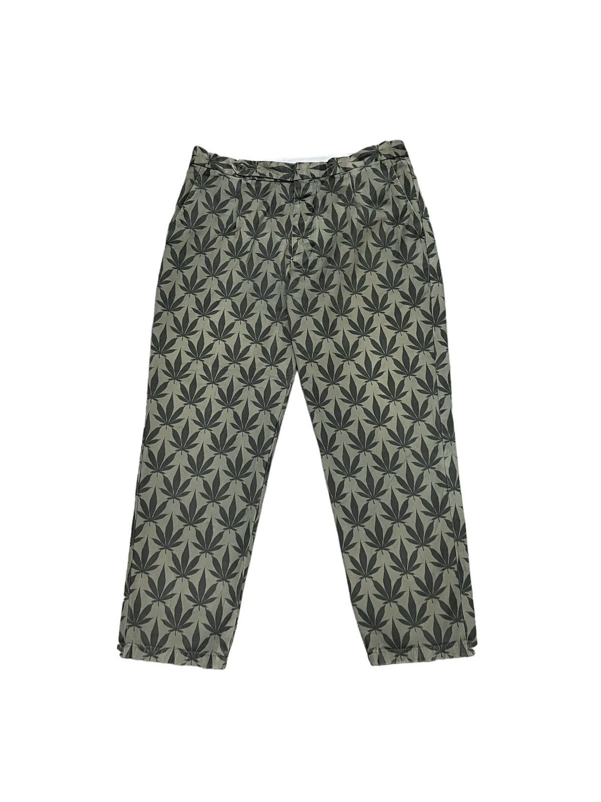 image of Palm Angels All Over Print Weed Leaf Pants in Green, Men's (Size 34)