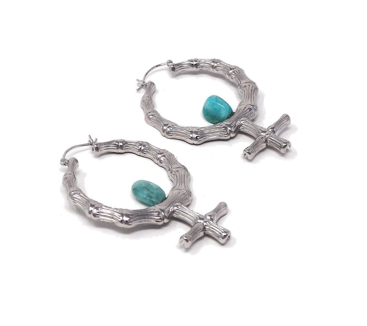 Other Venus Bamboo Silver & Aquamarine Earrings Size ONE SIZE - 1 Thumbnail