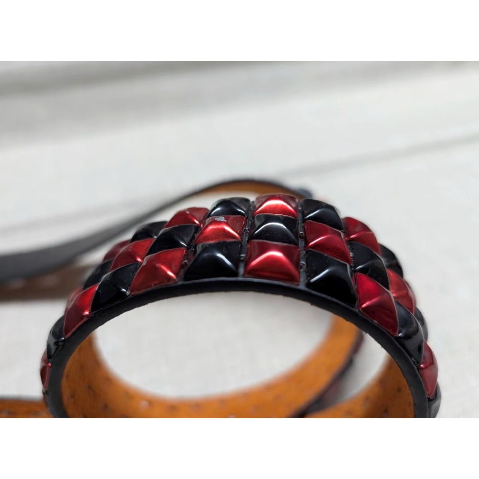 Vintage VINTAGE Y2K belt STUDDED red black leather 42 Western belt Men size 42/43 Size 42 - 6 Thumbnail