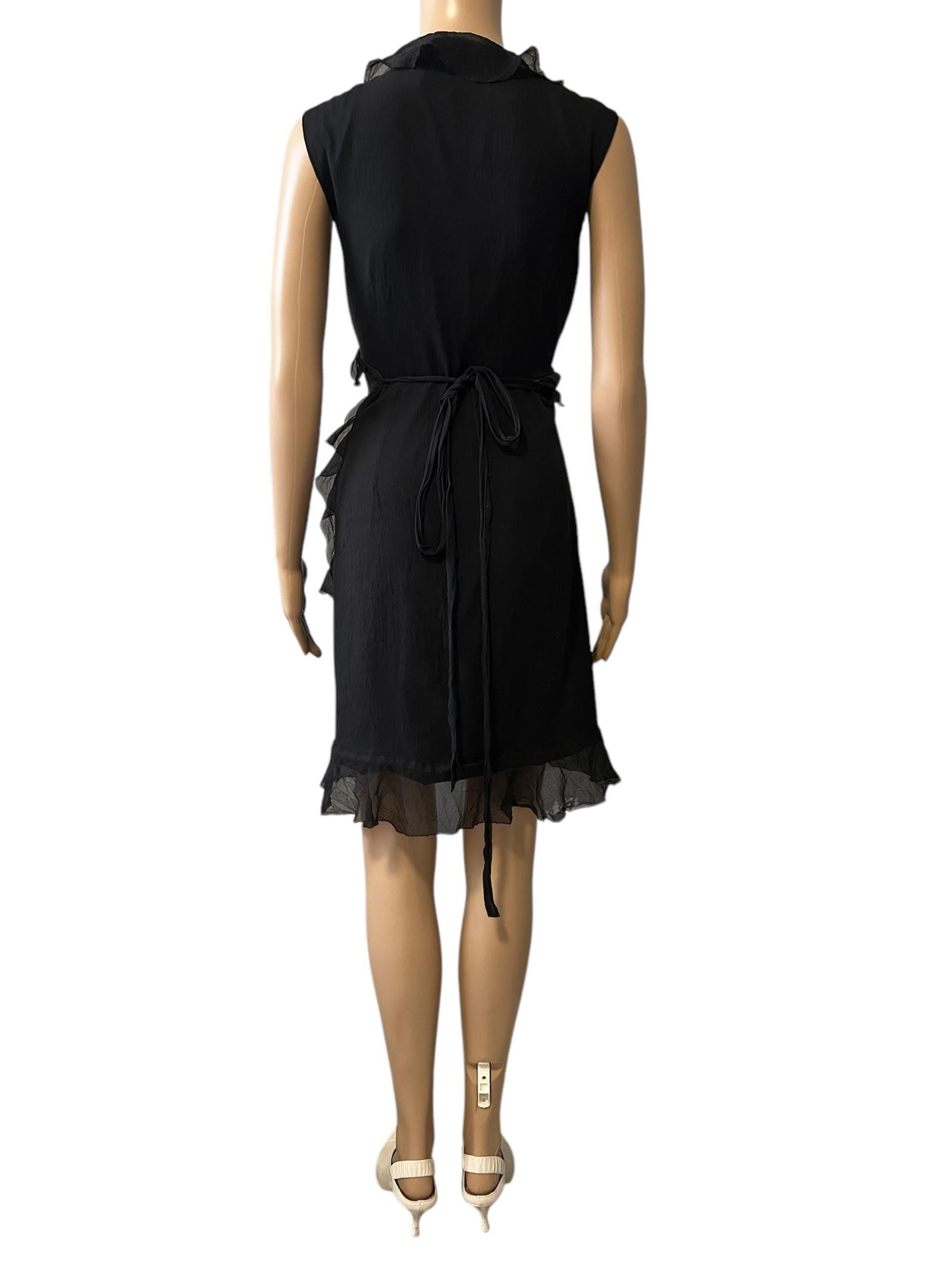 Designer Elegant Black Ruffle Dress Size 32" / US 10 / IT 46 - 4 Thumbnail