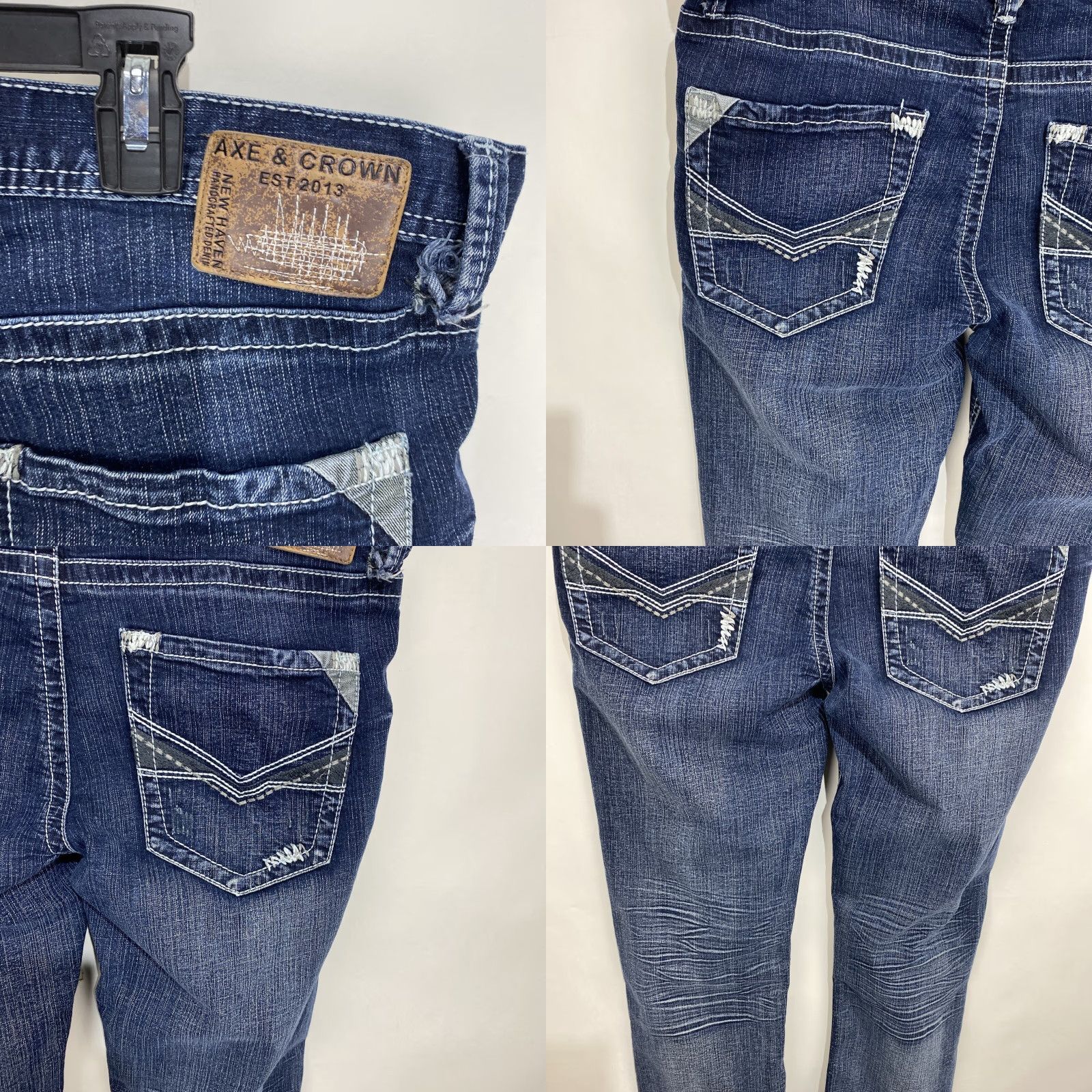 Vintage AXEL CROWN Jeans Slim Fit 36x30 Blue Distressed Thick Stitch Denim Zip 5-Pocket Men Regular Slim Men Size US 36 / EU 52 - 8 Thumbnail
