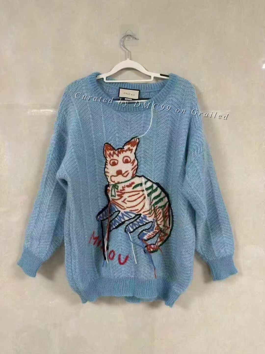 Gucci Gucci Blue Mohair Wool Cat Embroidery Sweater Size M / US 6-8 / IT 42-44 - 1 Thumbnail