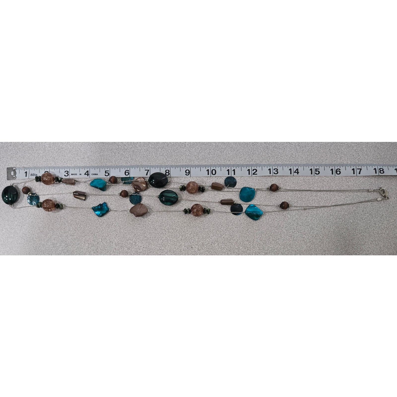 Other Silver Blue Green Stone Beads Double Strand Necklace Size ONE SIZE - 4 Thumbnail