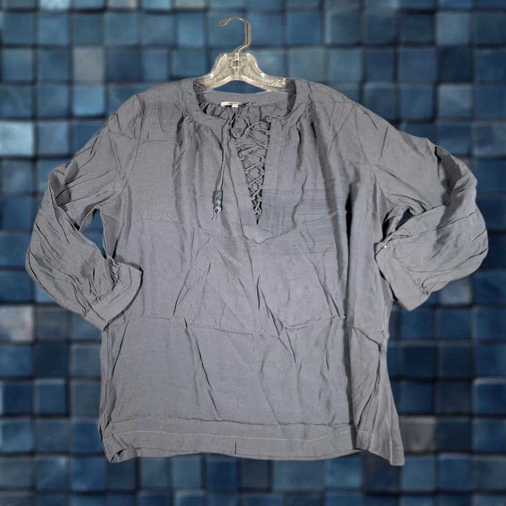 Madewell VINTAGE? Madewell Shirt Womens Small Blue Lace Up Peasant Boho Top 100% Viscose Size S / US 4 / IT 40 - 1 Thumbnail