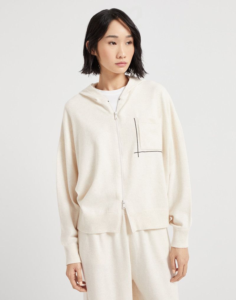 Brunello Cucinelli o1la1rc1a0326 Virgin Wool Hooded Cardigan in Ivory Size L / US 10 / IT 46 - 1 Thumbnail