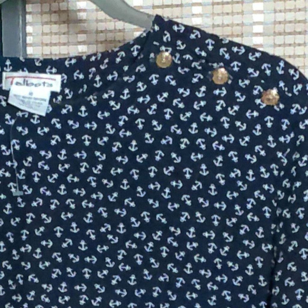 Talbots Talbots Navy Shirt with White Anchor Print Size L / US 10 / IT 46 - 2 Thumbnail