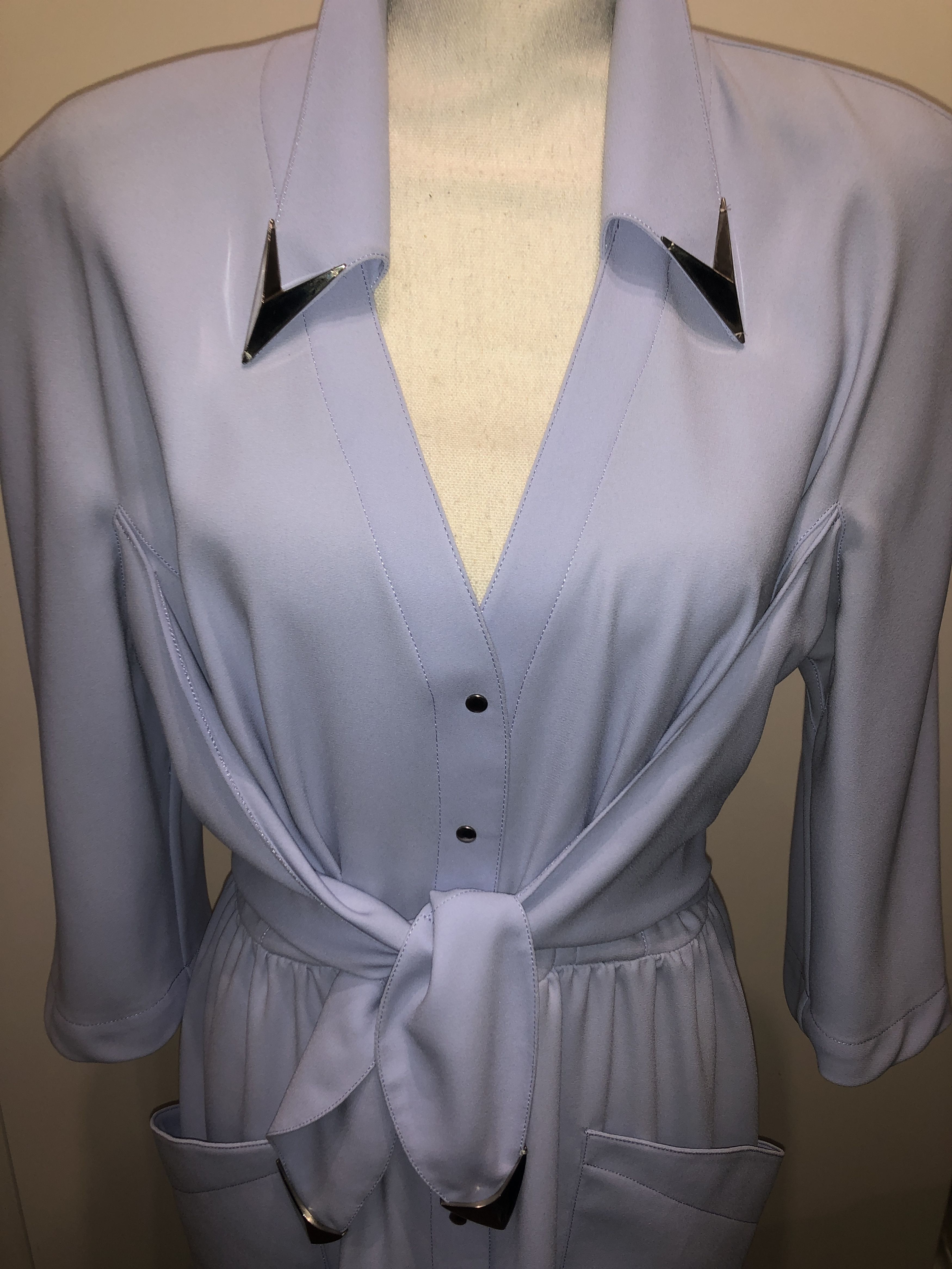 Thierry Mugler Silver Metal embellishment pale blue dress Size L / US 10 / IT 46 - 16 Thumbnail