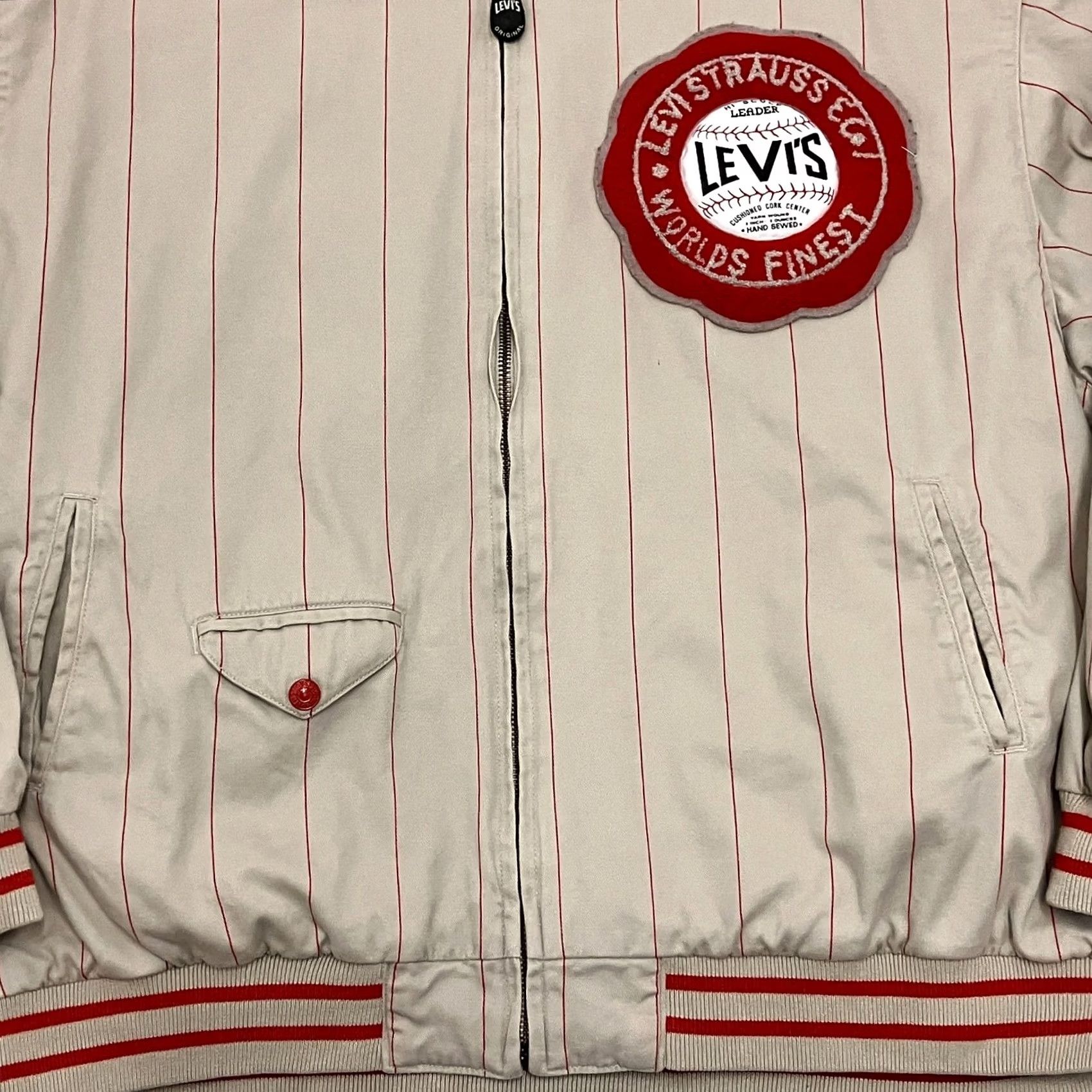 Levi's Levi’s Varsity Jacket Mens Large Cream Red Stripe Bomber Baseball Reversible Size US L / EU 52-54 / 3 - 3 Thumbnail