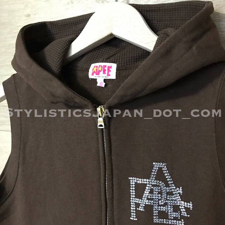Bape Swarovski Crystal Nested Logo Sleeveless Hoodie Brown Short Size S / US 4 / IT 40 - 3 Thumbnail