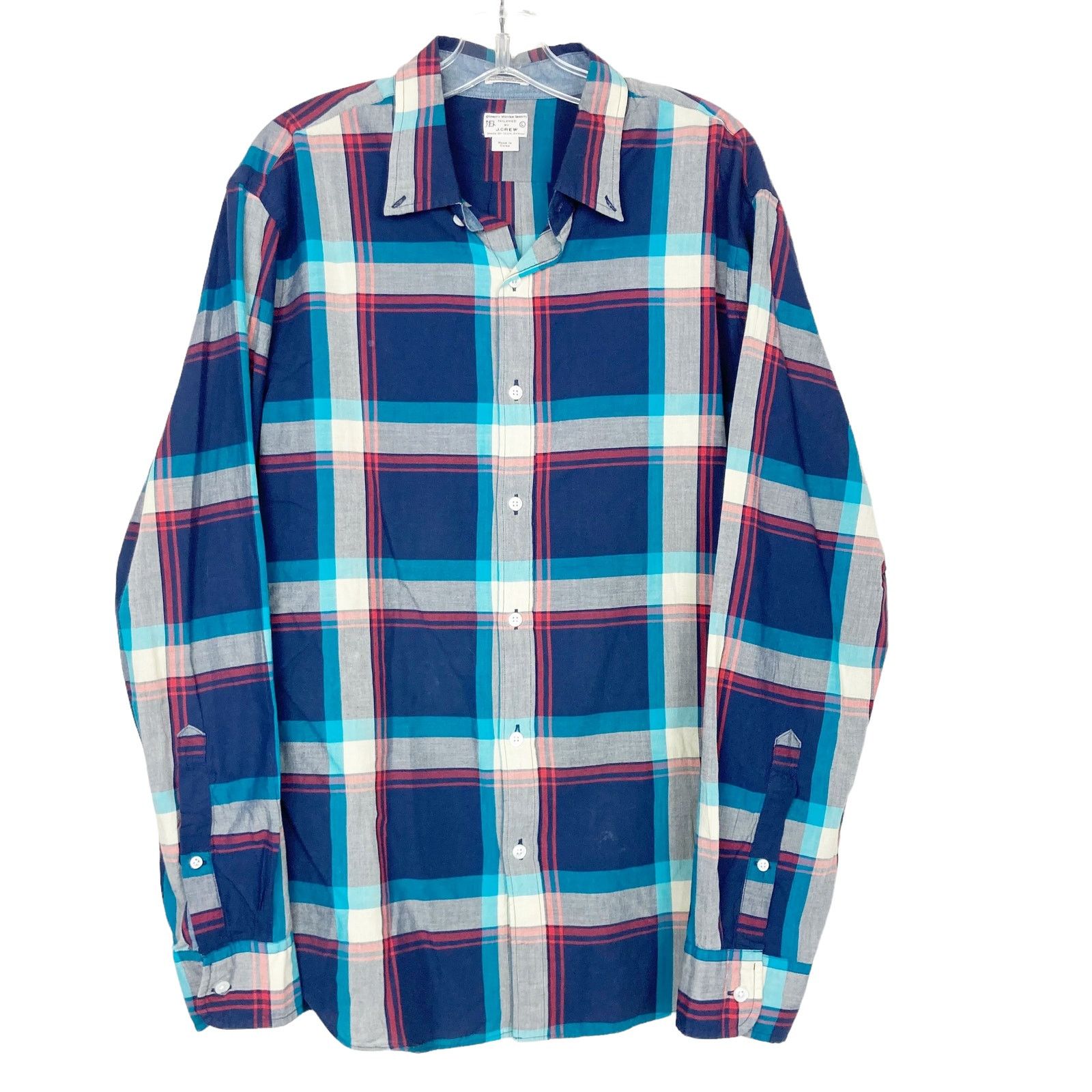 J.Crew J. Crew Blue Red Gray Plaid Long Sleeve Button Down Sz L Size US L / EU 52-54 / 3 - 1 Thumbnail
