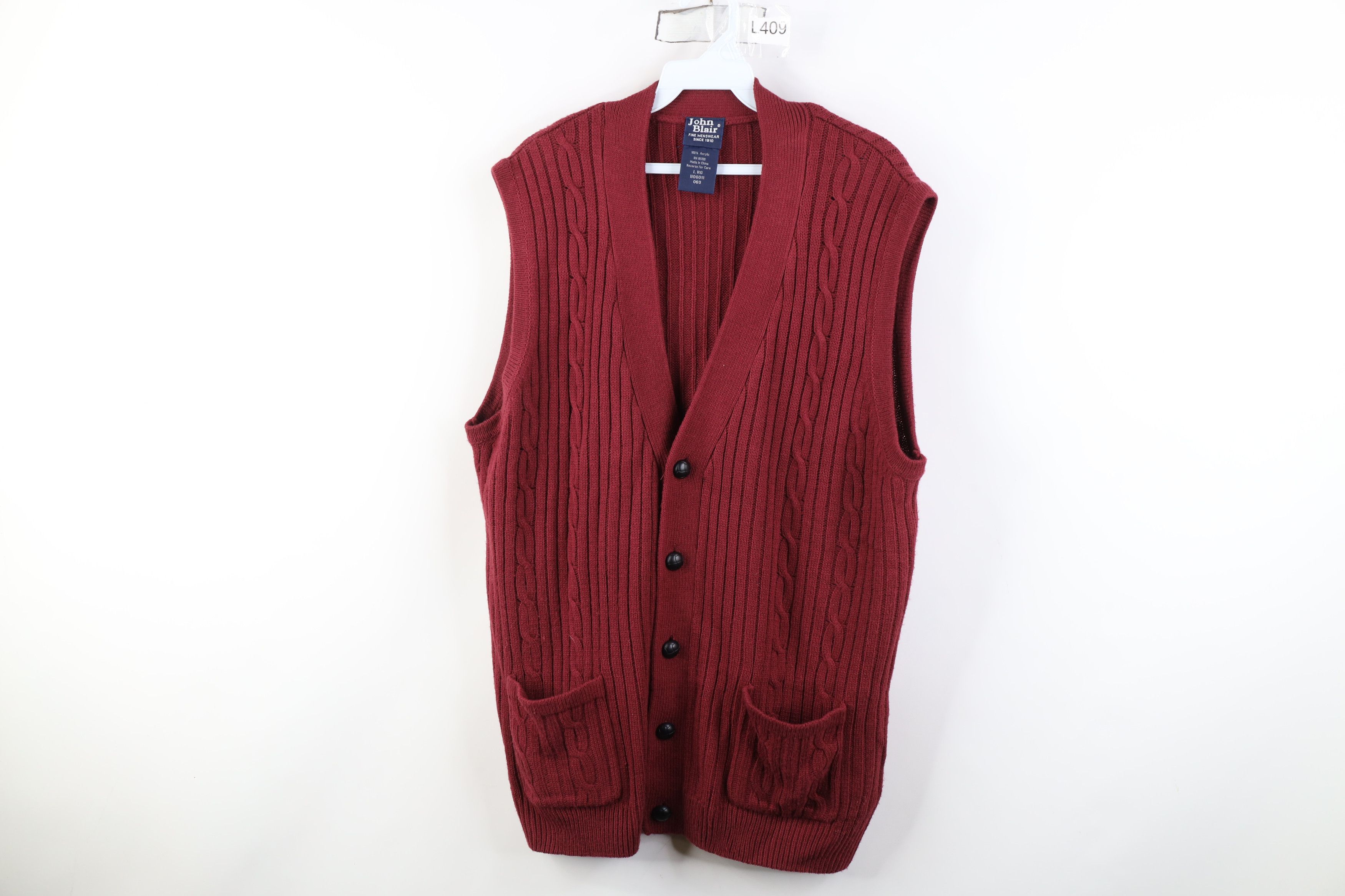 Vintage Vintage 90s Streetwear Cable Knit Fisherman Sweater Vest Red Size US L / EU 52-54 / 3 - 1 Thumbnail